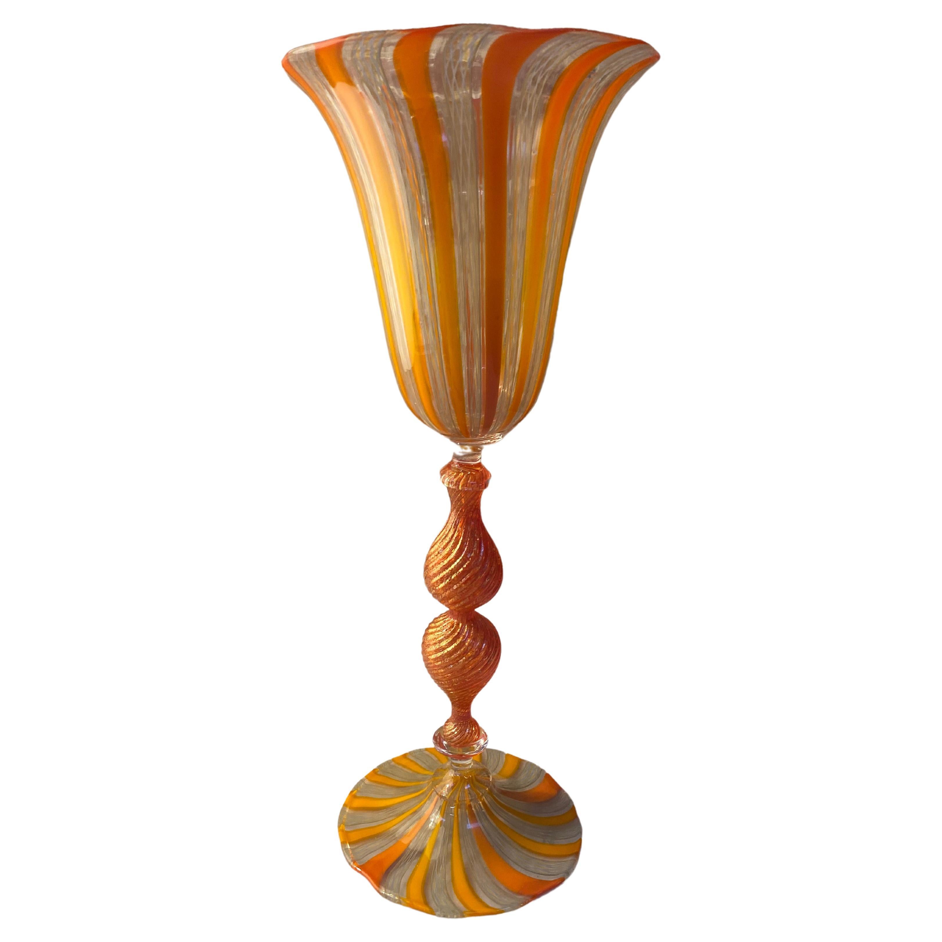 Beautiful Italian Handcrafted Chalice in Yellow Blown Murano Glass 1970 For Sale