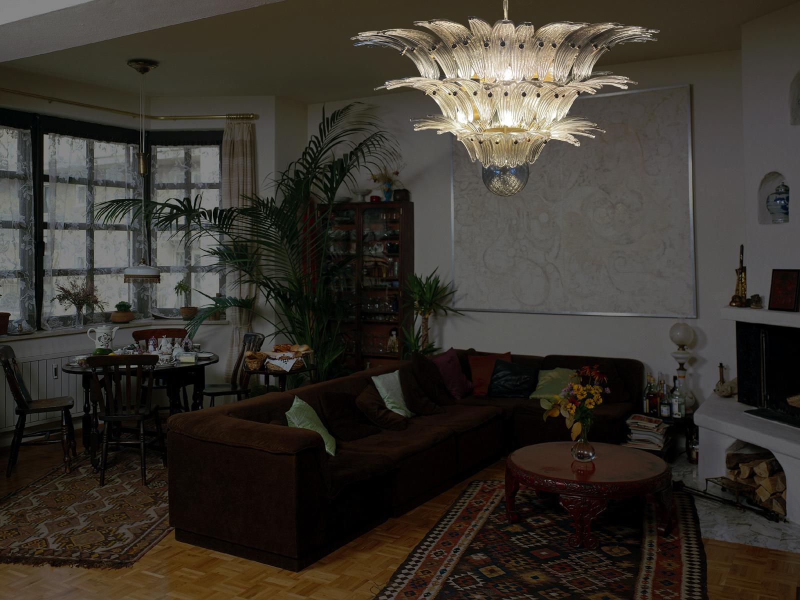 Late 20th Century Pair Beautiful Italian Leaves Chandeliers Murano For Sale