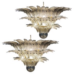 Retro Pair Beautiful Italian Leaves Chandeliers Murano