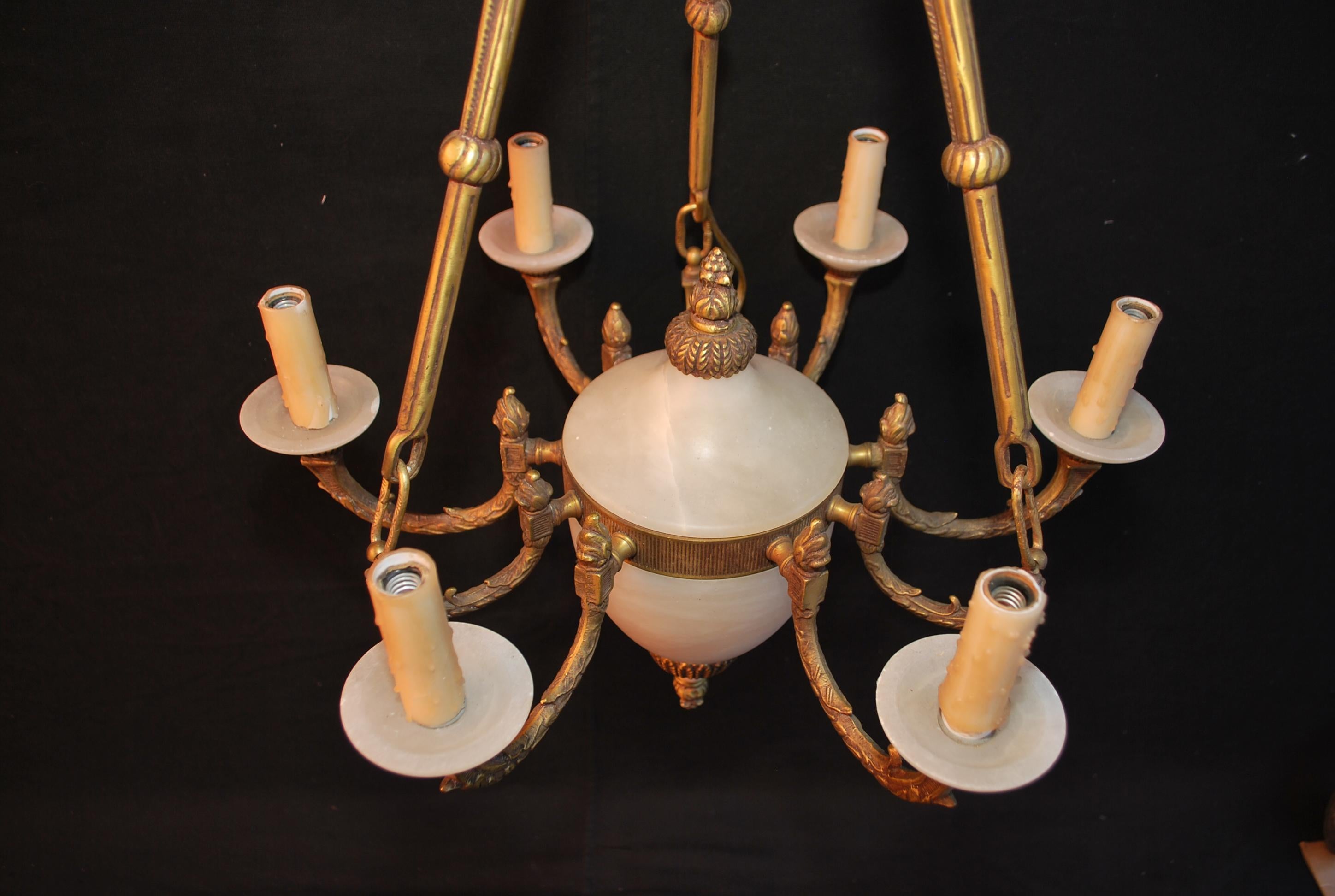  A beautiful and elegant Italian marble chandelier, the patina is allot nicer in person