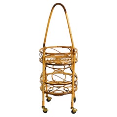 Bellissimo carrello da bar e da servizio italiano in stile Mid-Century, realizzato in bambù e dotato di ruote