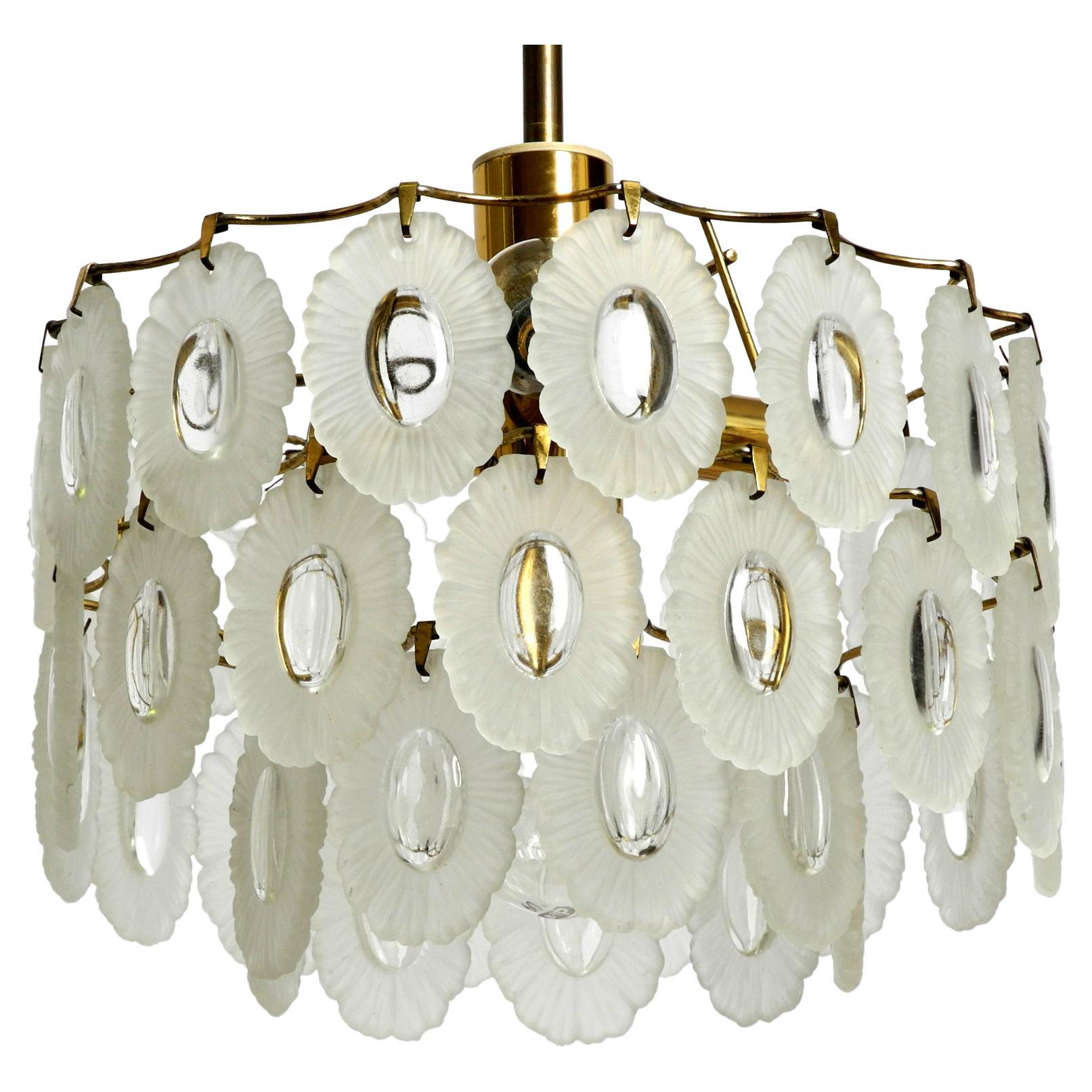Beautiful Italian Midcentury Chandelier with Oval Murano Glasses For Sale