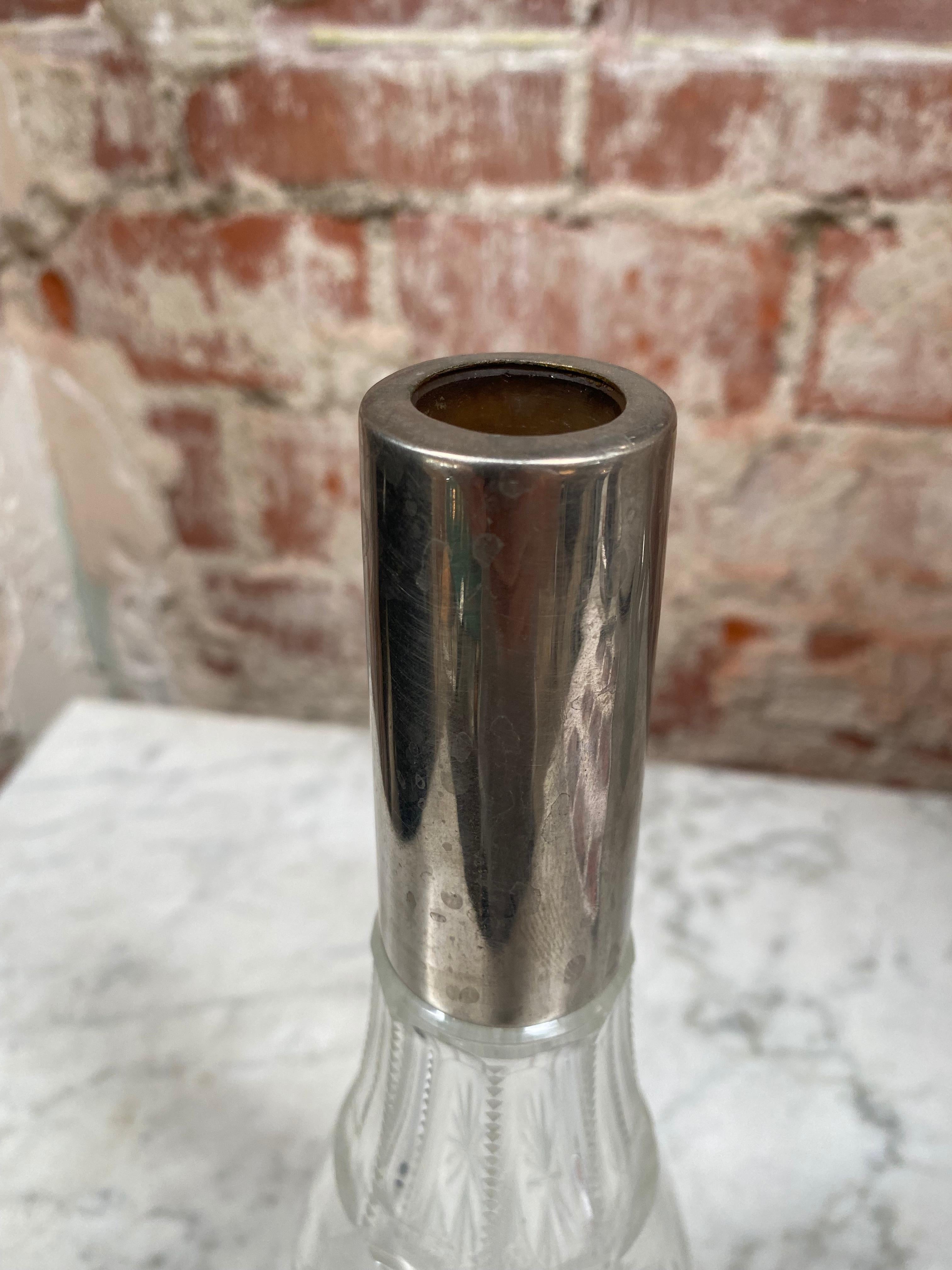 Silver Beautiful Italian Mid Century Glass Bottle, 1970s For Sale
