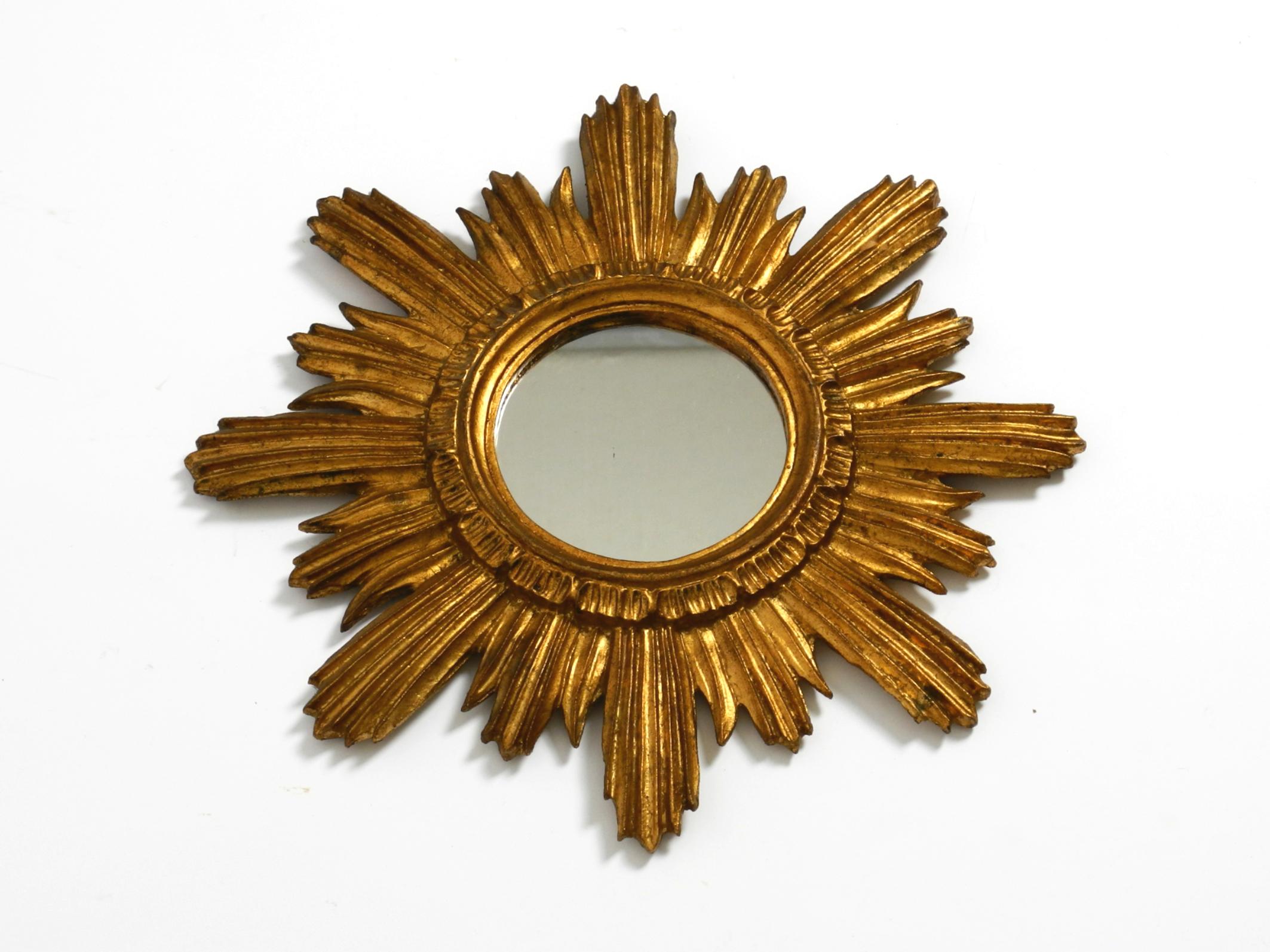 Beautiful Italian Mid Century Sunburst wall mirror made of wood gold plated 5