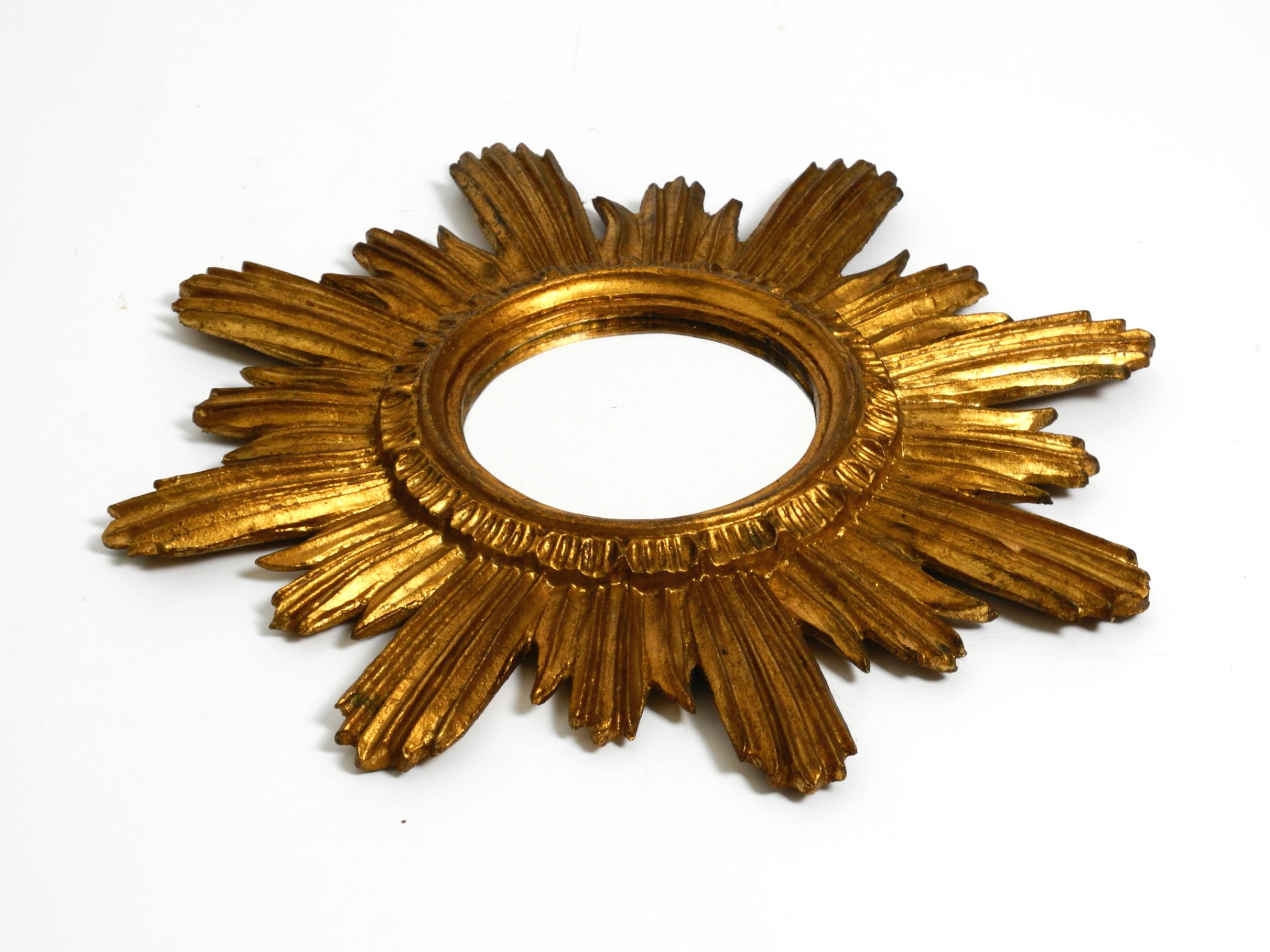 Beautiful Italian Mid Century Sunburst wall mirror made of wood gold plated 6