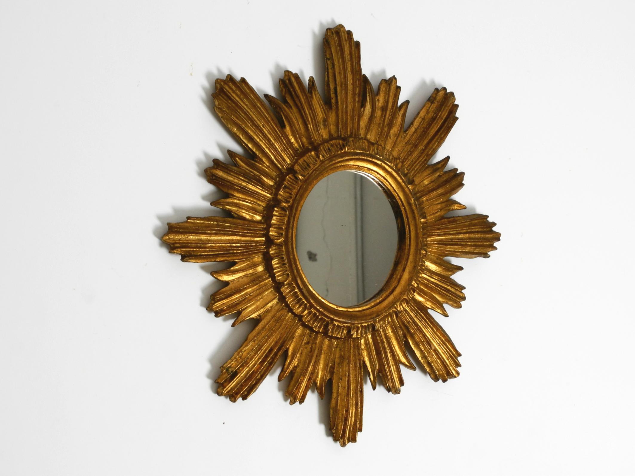Mid-Century Modern Beautiful Italian Mid Century Sunburst wall mirror made of wood gold plated