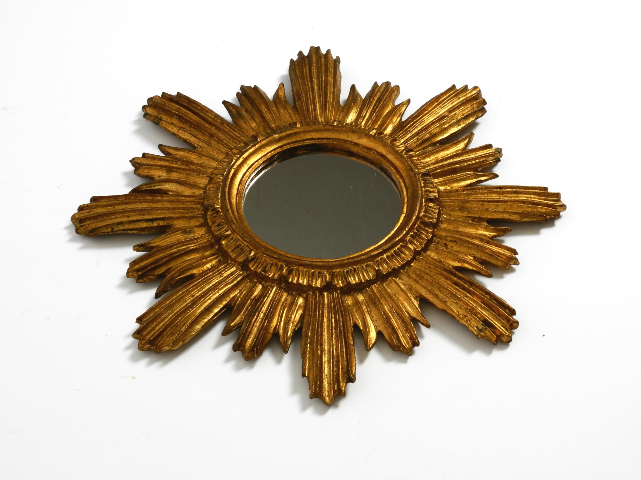 Mid-20th Century Beautiful Italian Mid Century Sunburst wall mirror made of wood gold plated
