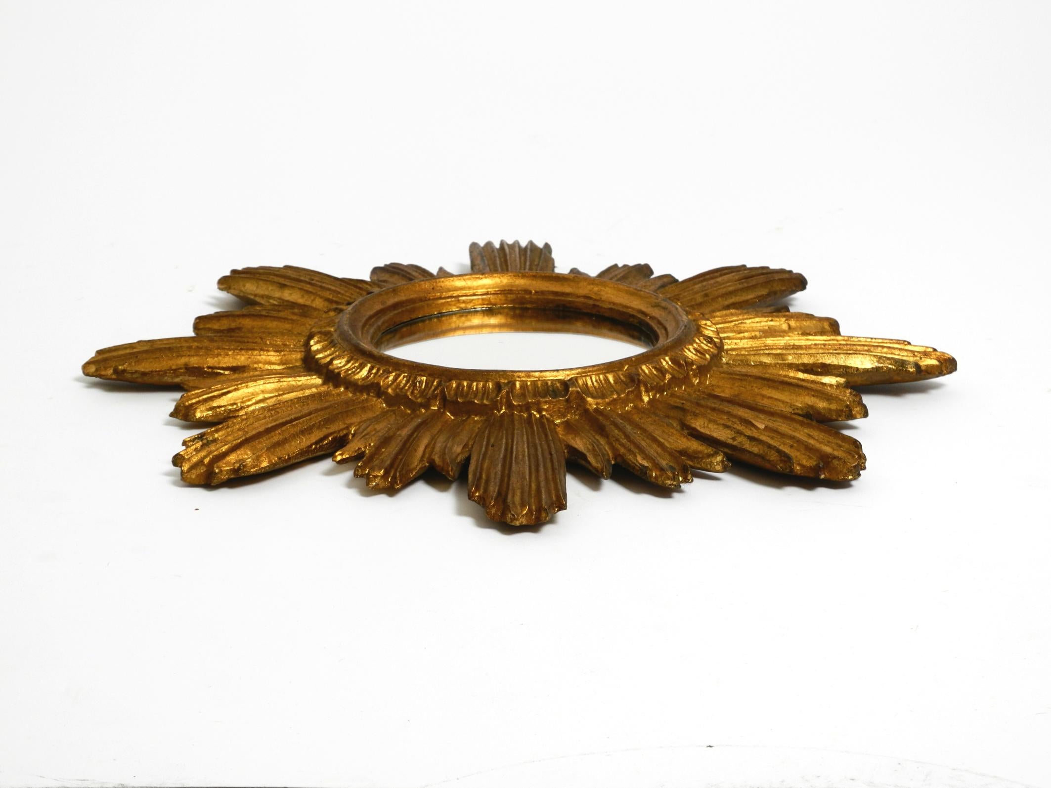 Mirror Beautiful Italian Mid Century Sunburst wall mirror made of wood gold plated