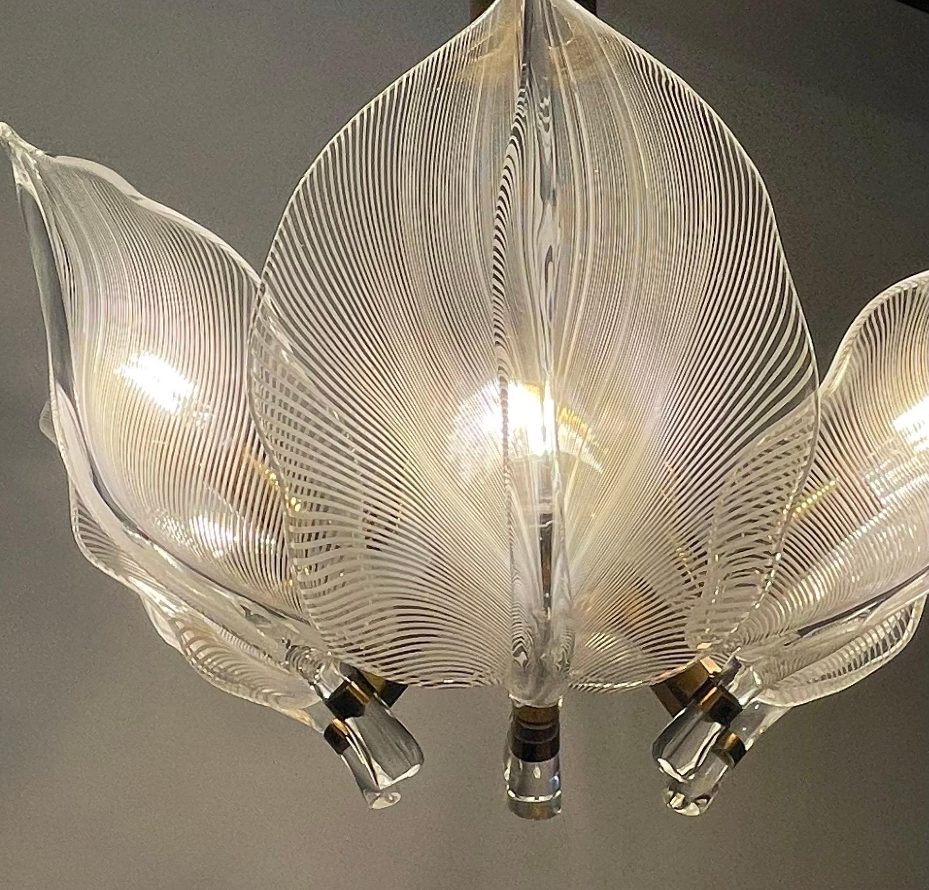 Franco Luce Murano Glass and Brass Chandelier, Italy, circa 1970s im Angebot 2