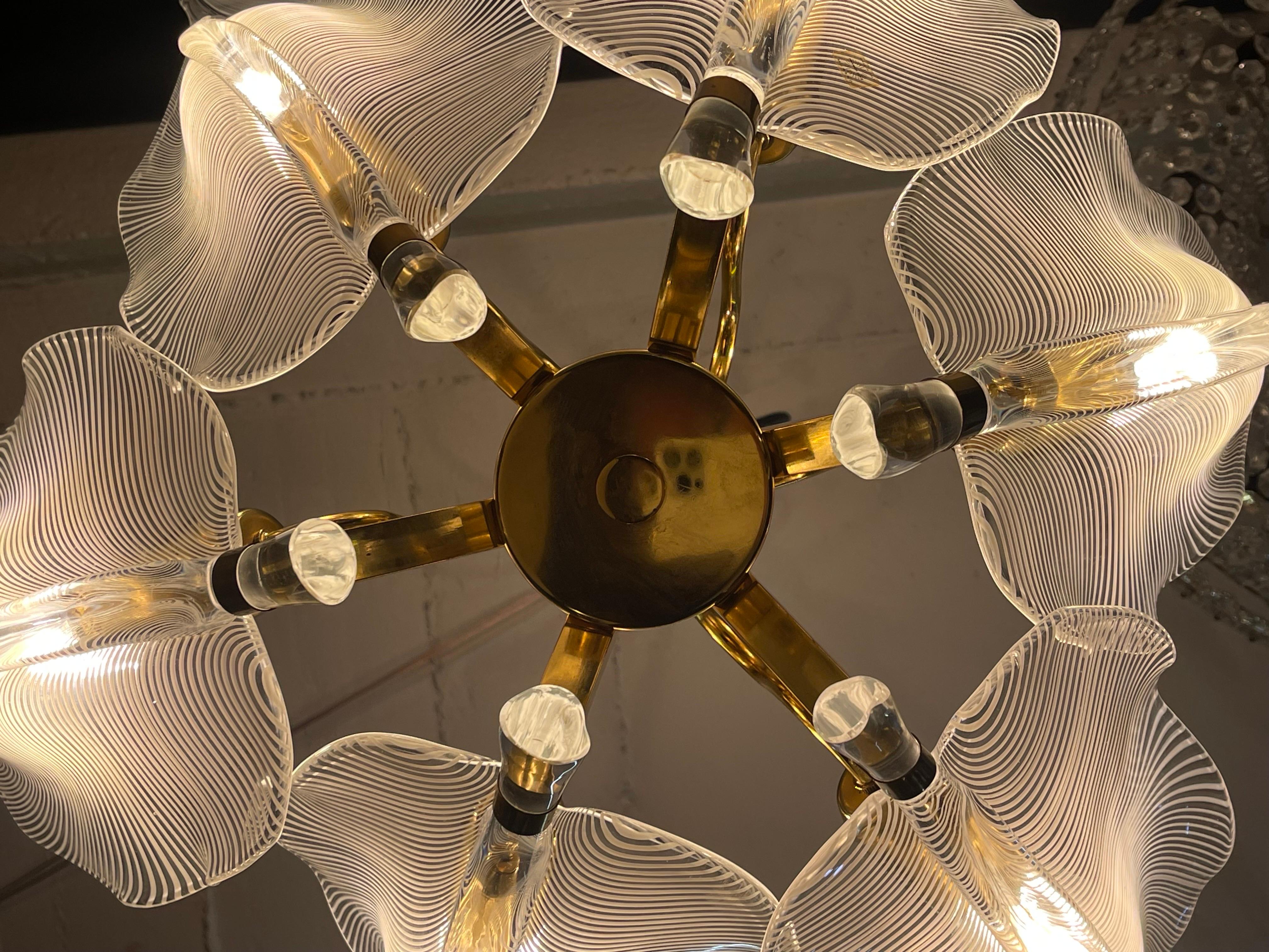 Franco Luce Murano Glass and Brass Chandelier, Italy, circa 1970s im Angebot 4