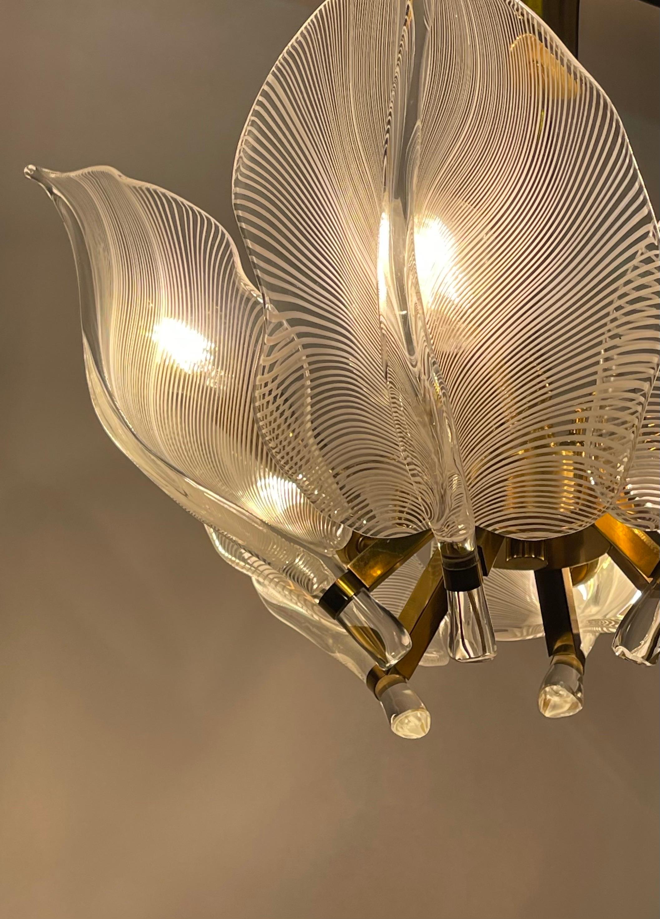 Franco Luce Murano Glass and Brass Chandelier, Italy, circa 1970s For Sale 5