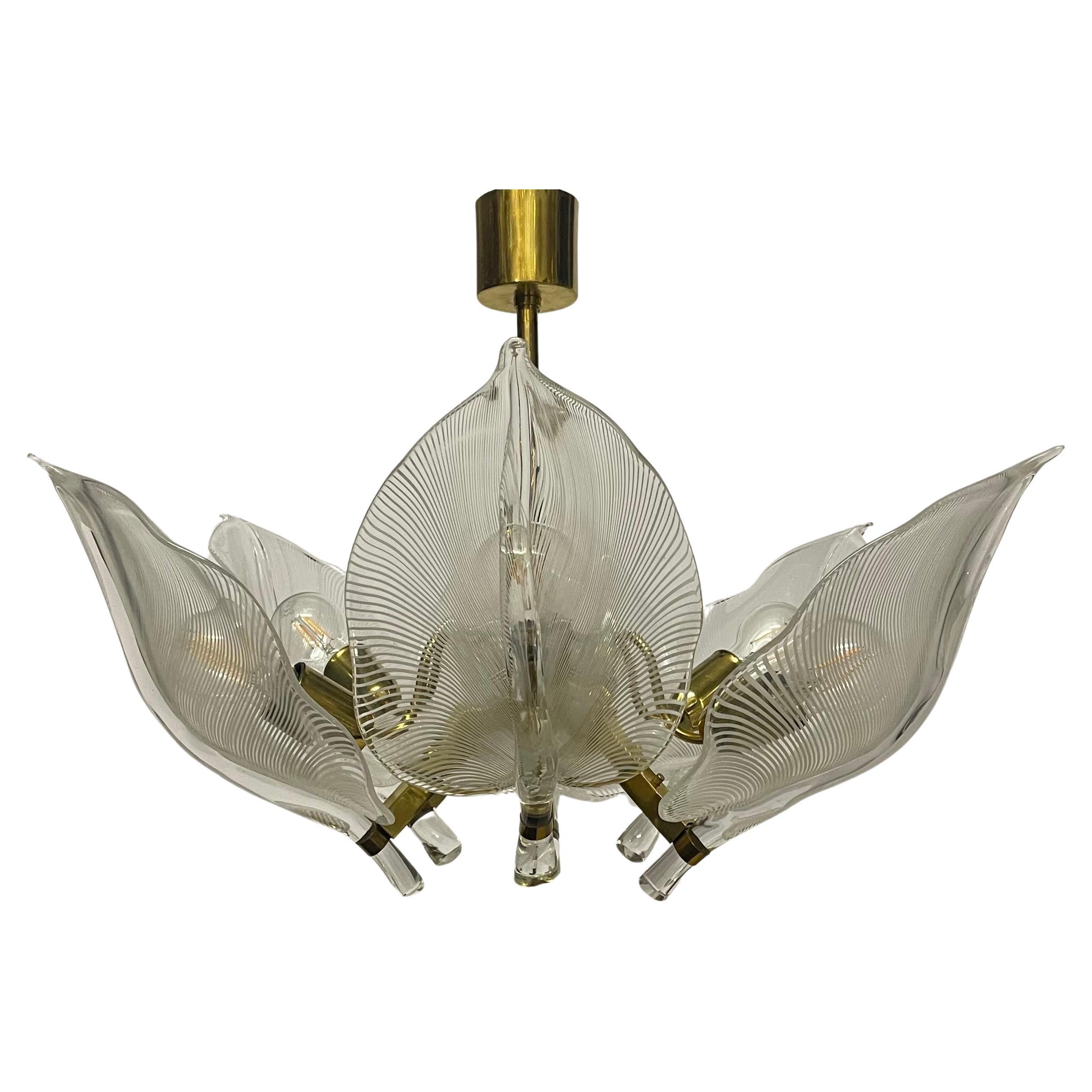 Franco Luce Murano Glass and Brass Chandelier, Italy, circa 1970s im Angebot 7