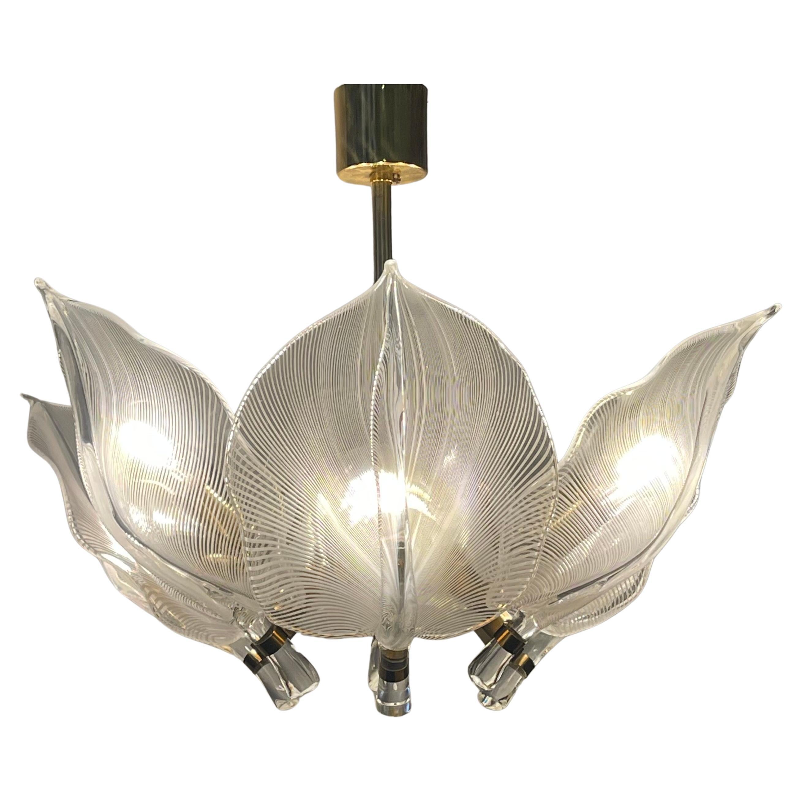 Franco Luce Murano Glass and Brass Chandelier, Italy, circa 1970s For Sale 8