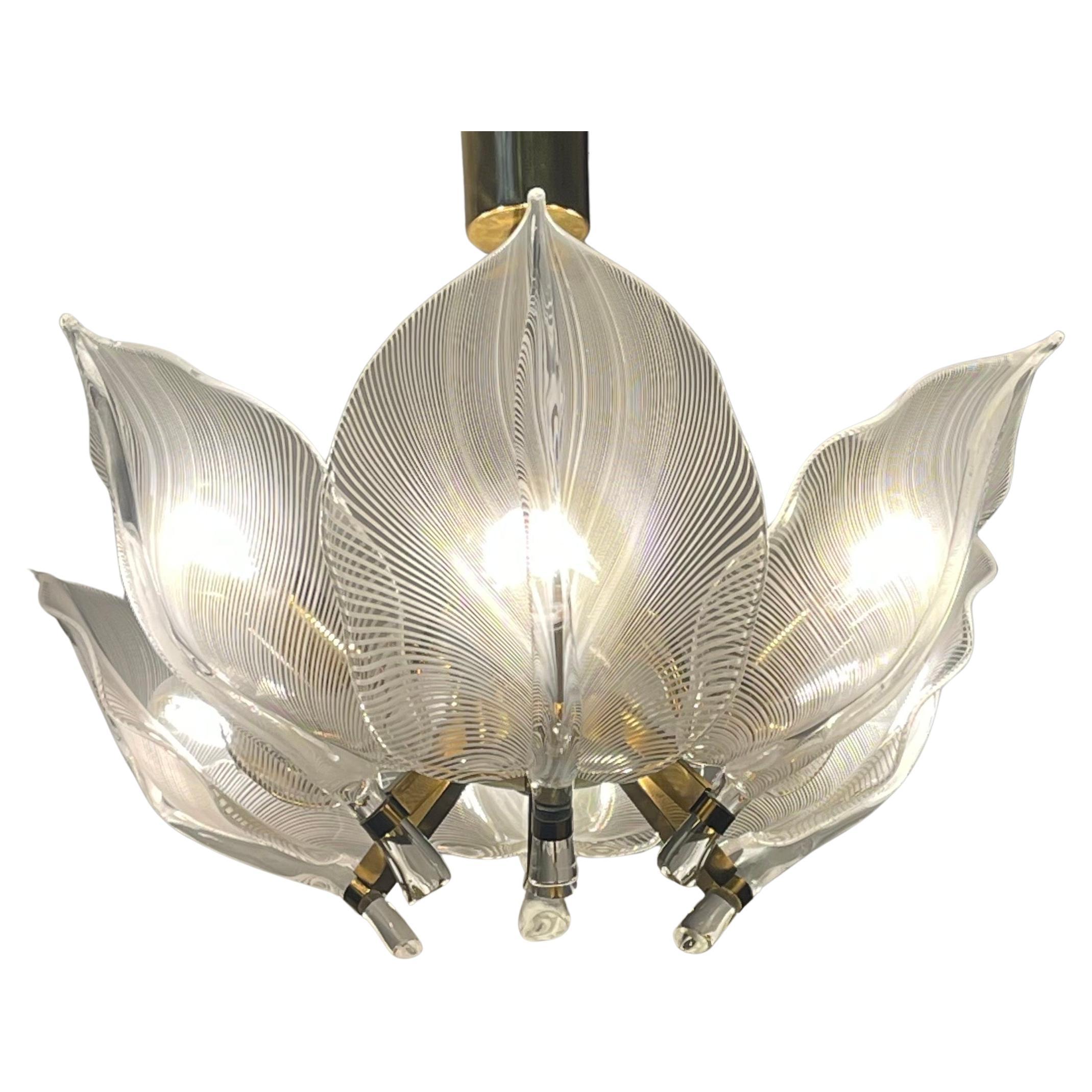 Franco Luce Murano Glass and Brass Chandelier, Italy, circa 1970s im Angebot