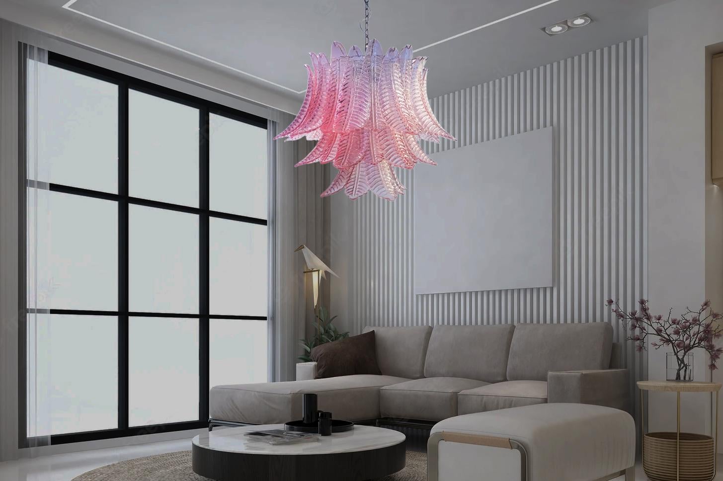Beautiful Italian Murano three-Tier PINK Felci Glass chandelier For Sale 4