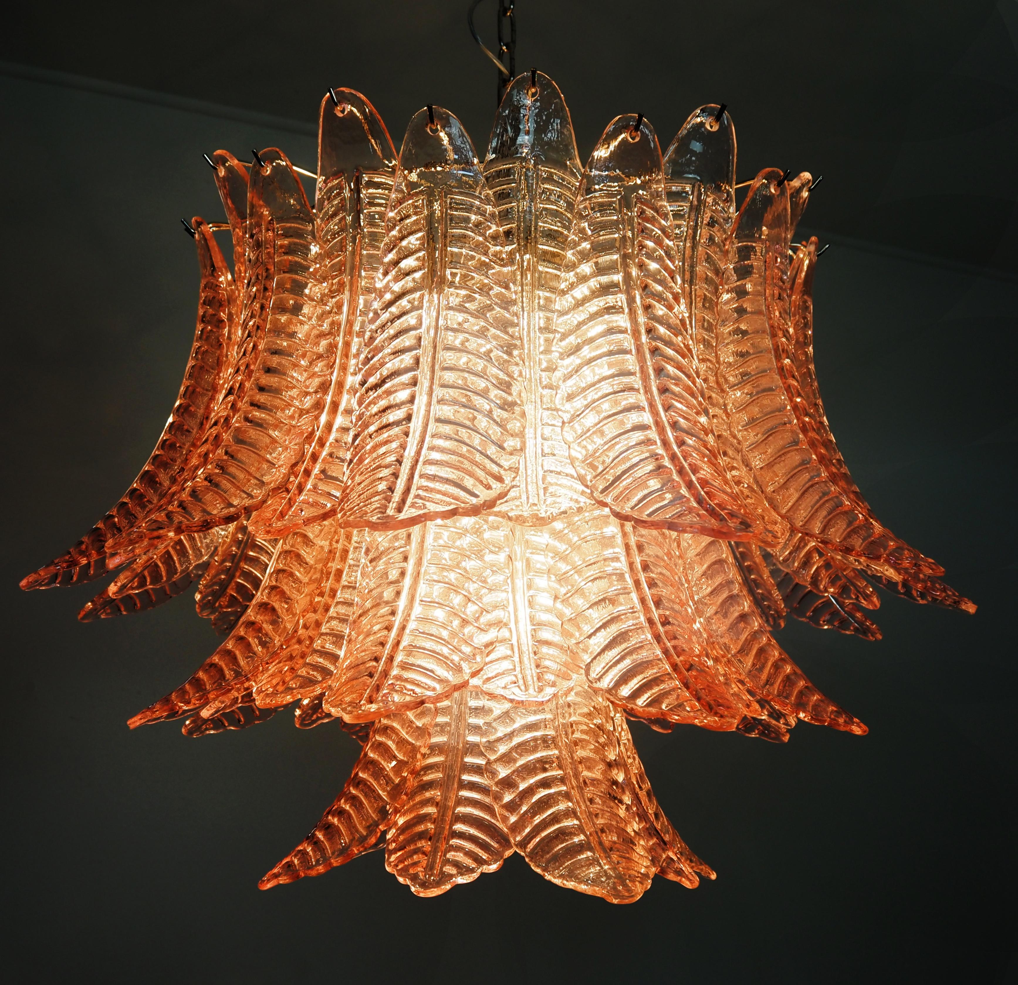 Art Glass Beautiful Italian Murano three-Tier PINK Felci Glass chandelier For Sale