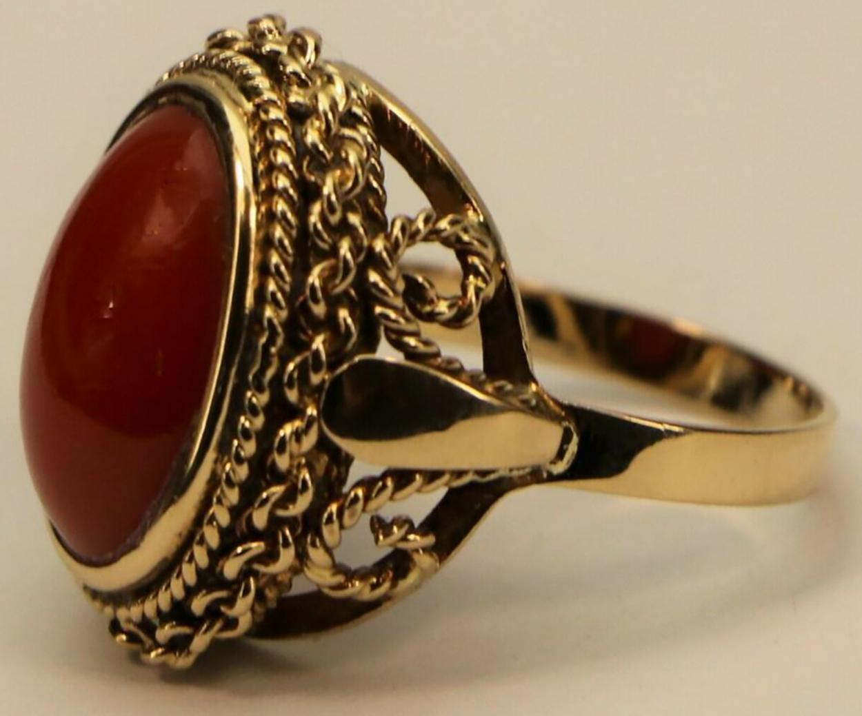 Women's or Men's Beautiful Italian Ring 750 Rose Gold Coral 18 Kt For Sale