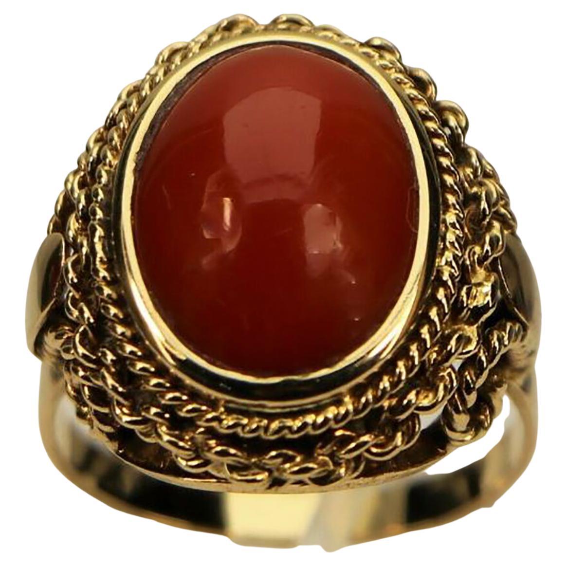 Beautiful Italian Ring 750 Rose Gold Coral 18 Kt For Sale