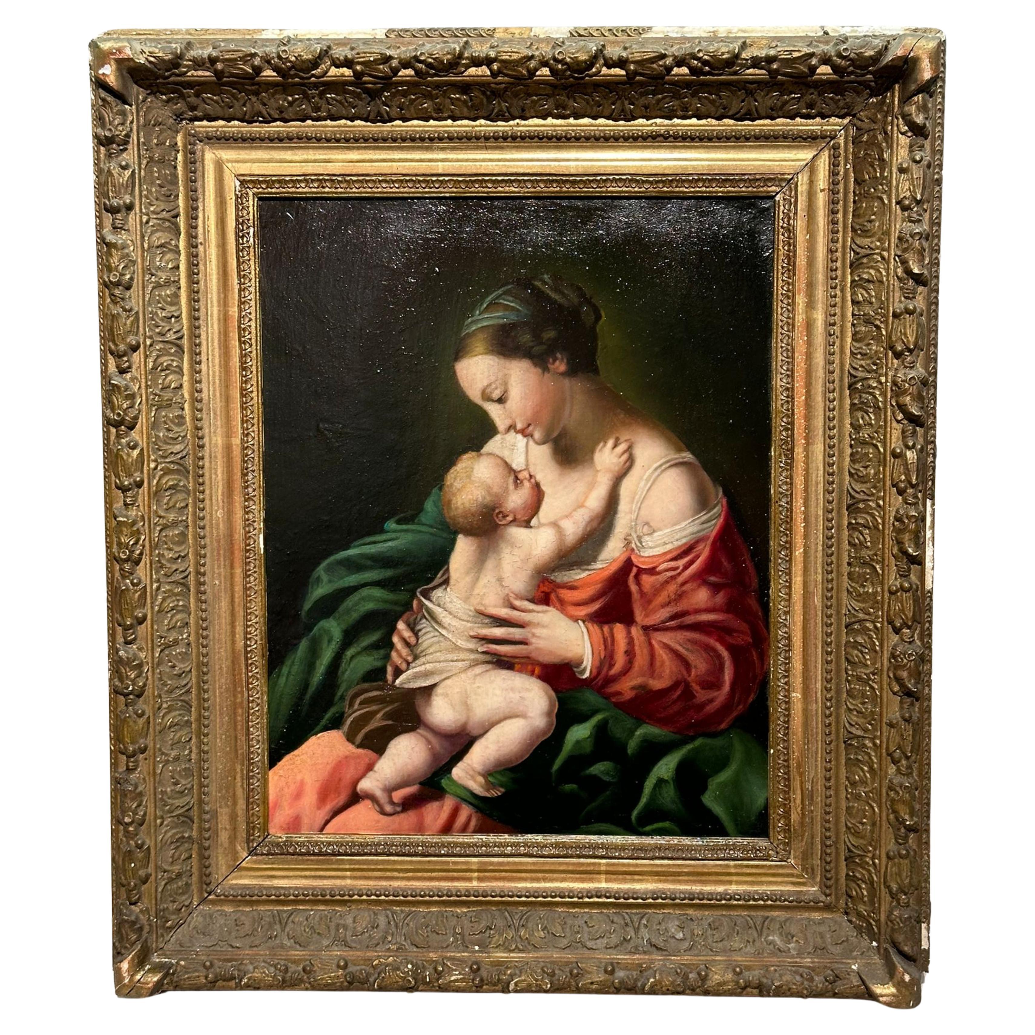 Beautiful Italian School "Virgin and Child" late 19th Century with Video For Sale