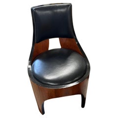 Beautiful Italian Sculptural Mahogany & Black Leather Barrel Chair