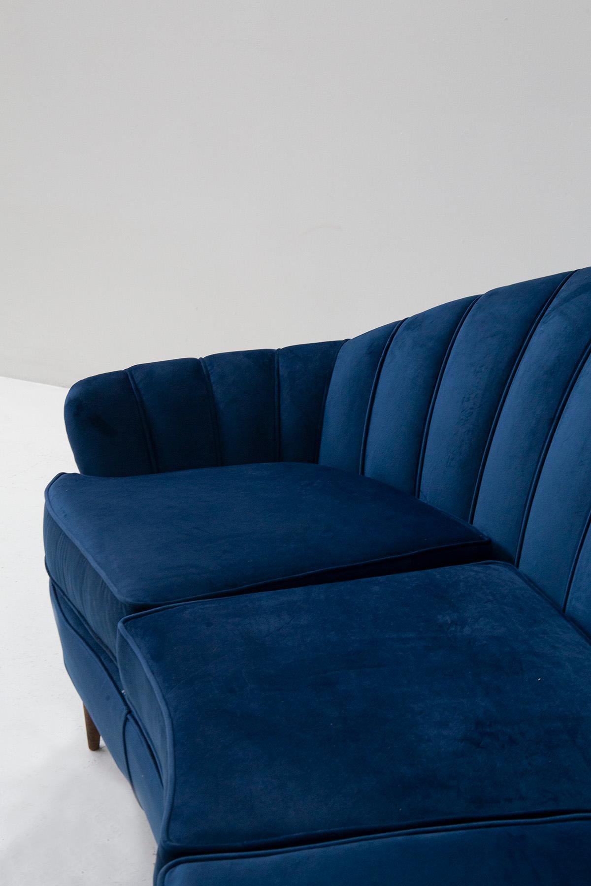 Beautiful Italian Shell Sofa in Blue Velvet 1