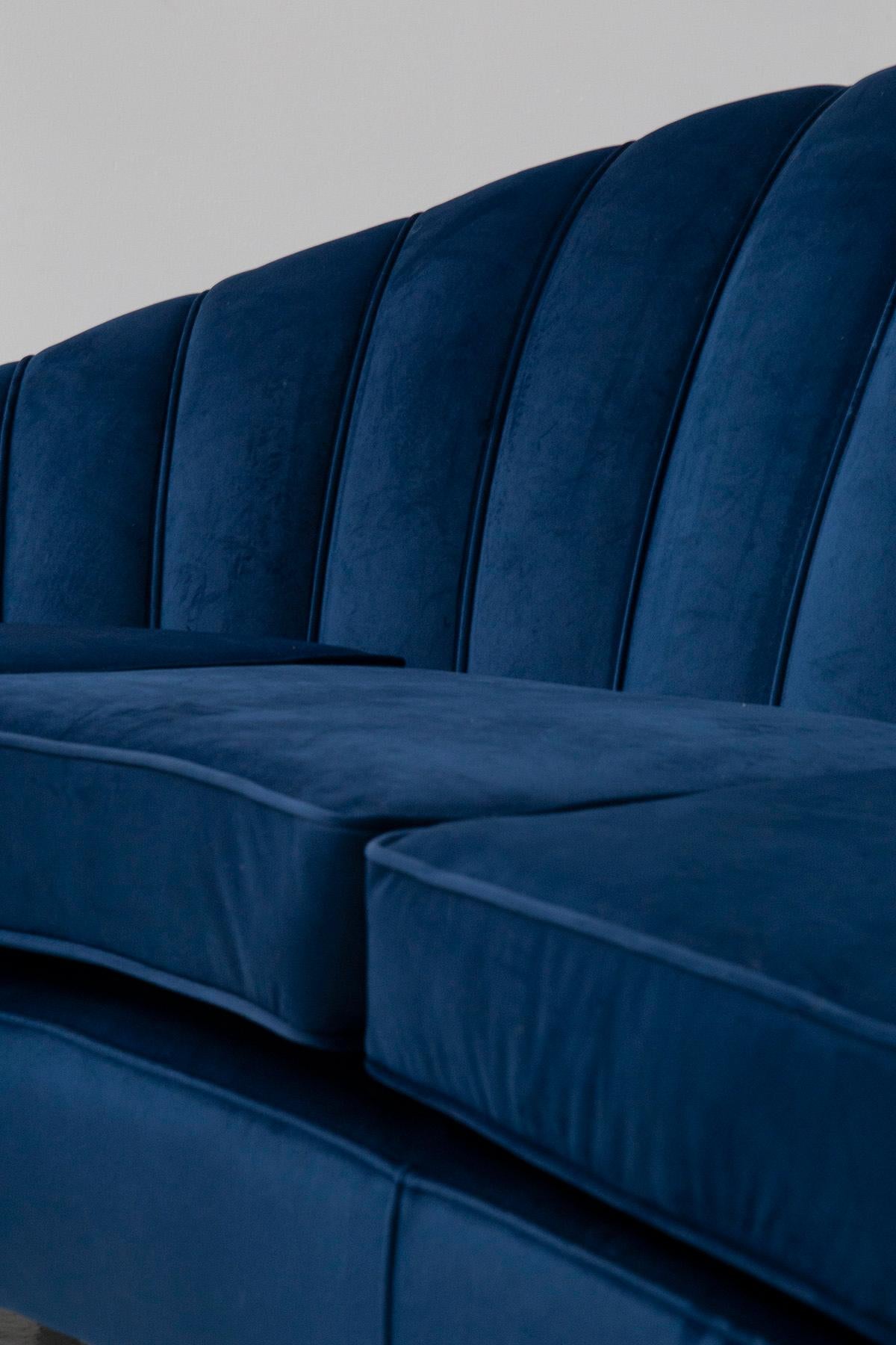 Beautiful Italian Shell Sofa in Blue Velvet 2