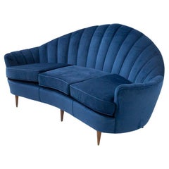 Beautiful Italian Shell Sofa in Blue Velvet