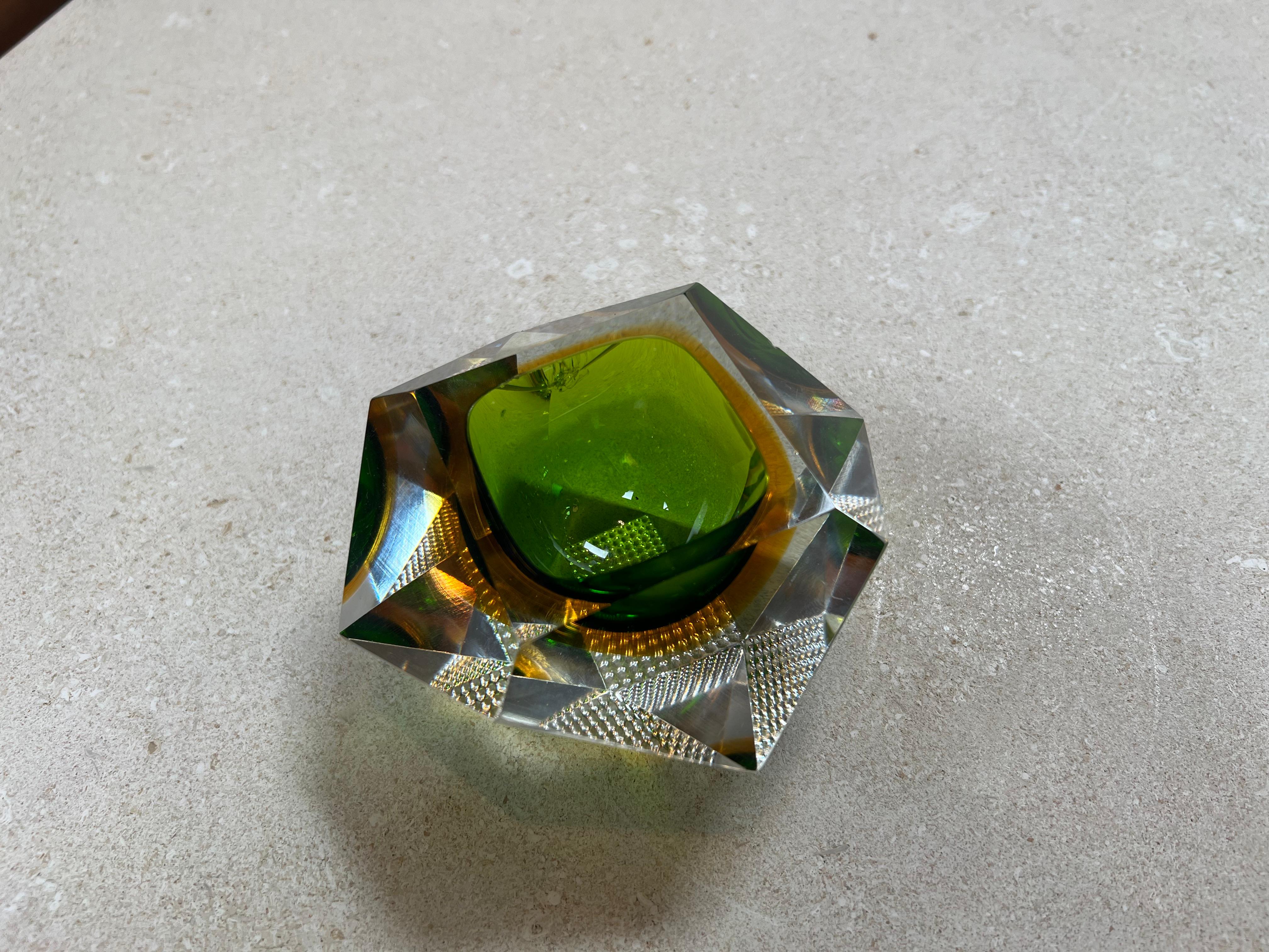 Mid-Century Modern Beautiful Italian Submerged Green Glass Ashtray 1960s For Sale