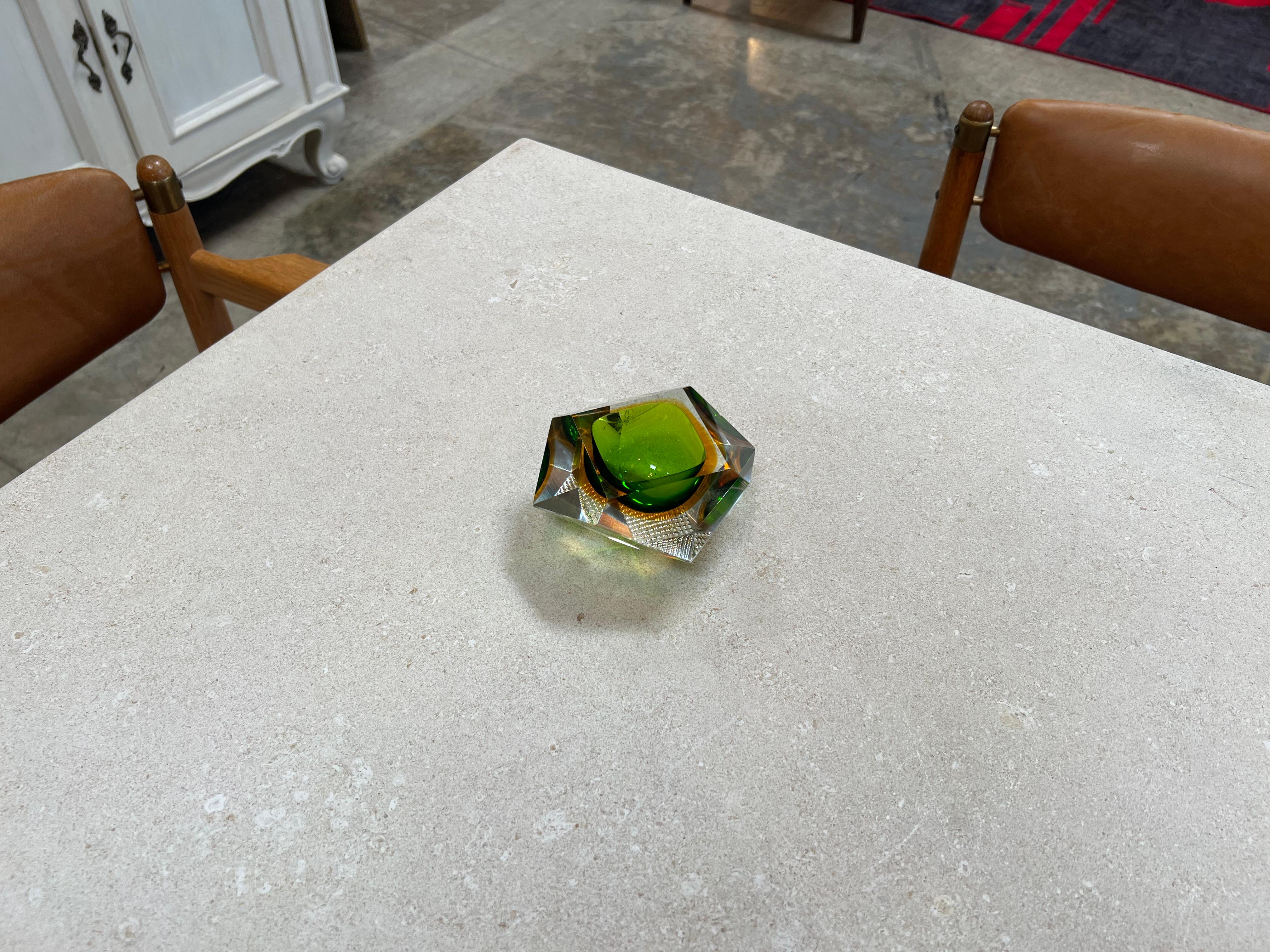 Beautiful Italian Submerged Green Glass Ashtray 1960s In Good Condition For Sale In Los Angeles, CA