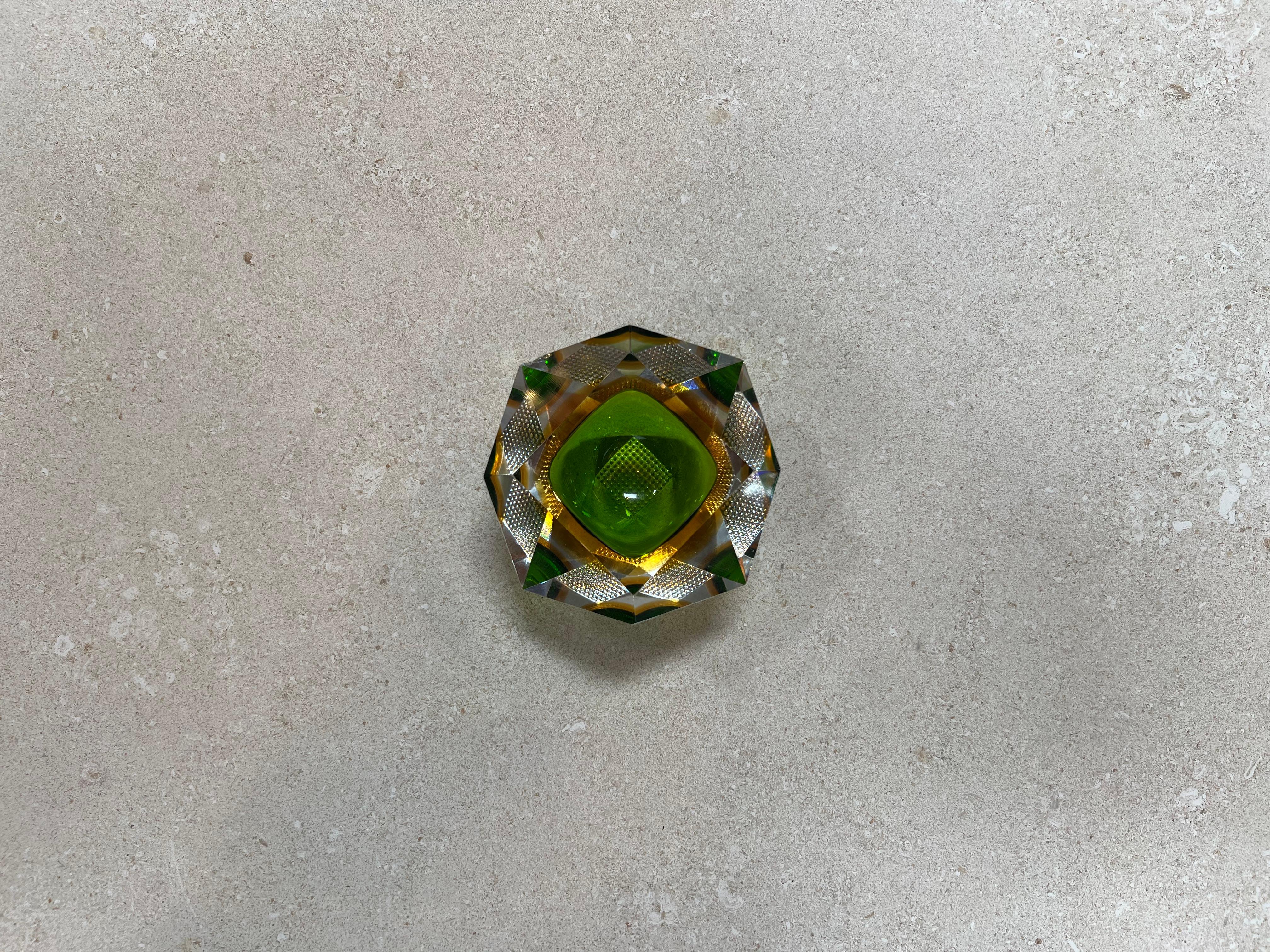 Mid-20th Century Beautiful Italian Submerged Green Glass Ashtray 1960s For Sale
