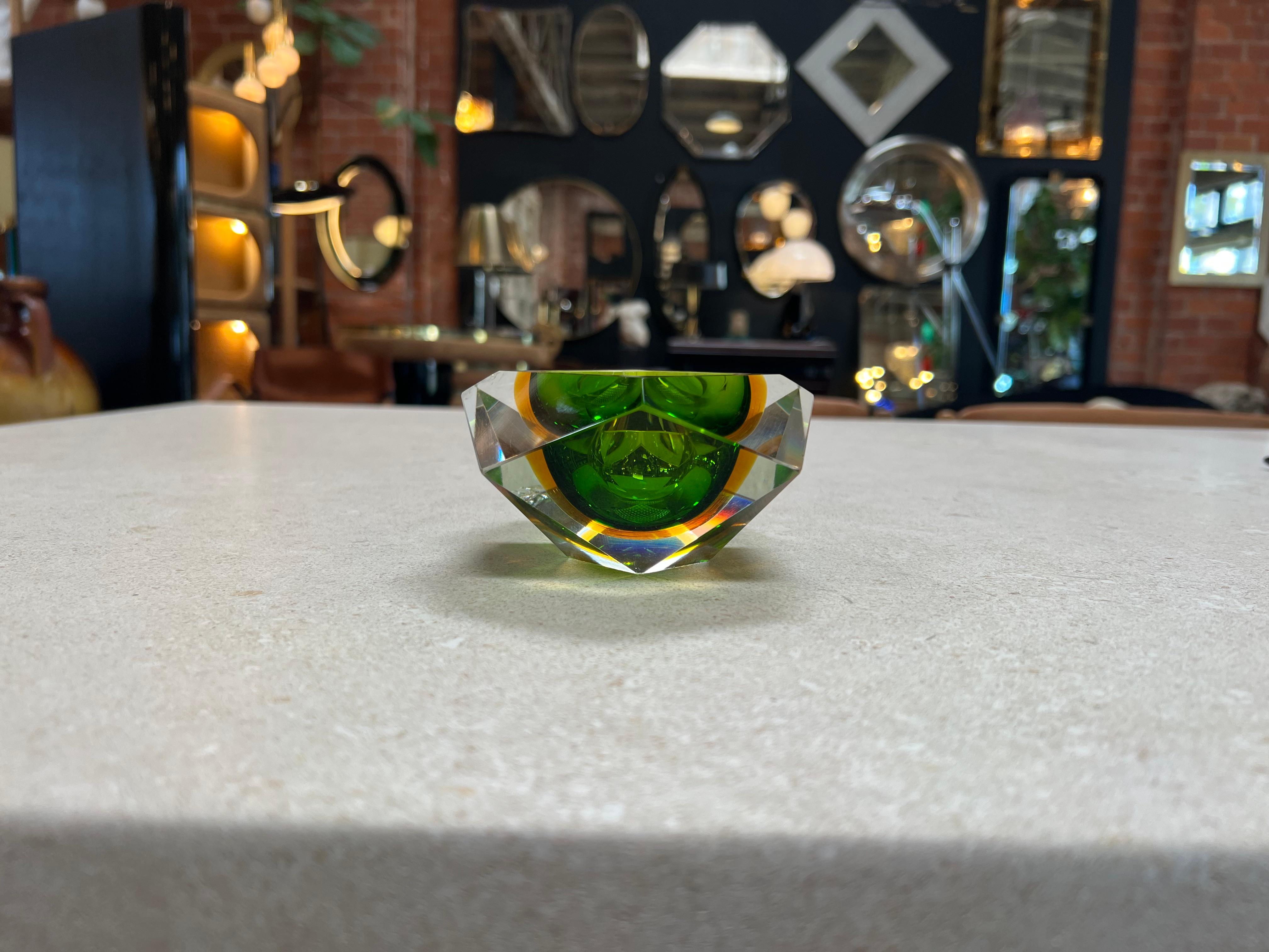Beautiful Italian Submerged Green Glass Ashtray 1960s For Sale 2