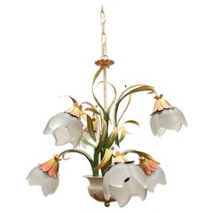 Beautiful Italian Tole Florentine Florence 6 Light Chandelier, 1970s