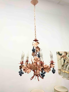 Beautiful Italian Tole Florentine Florence Dusky Pink with Grapes Chandelier