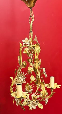 Schöne italienische Tole Florentine Florenz vergoldete Blume Coco Chanel Chandelier