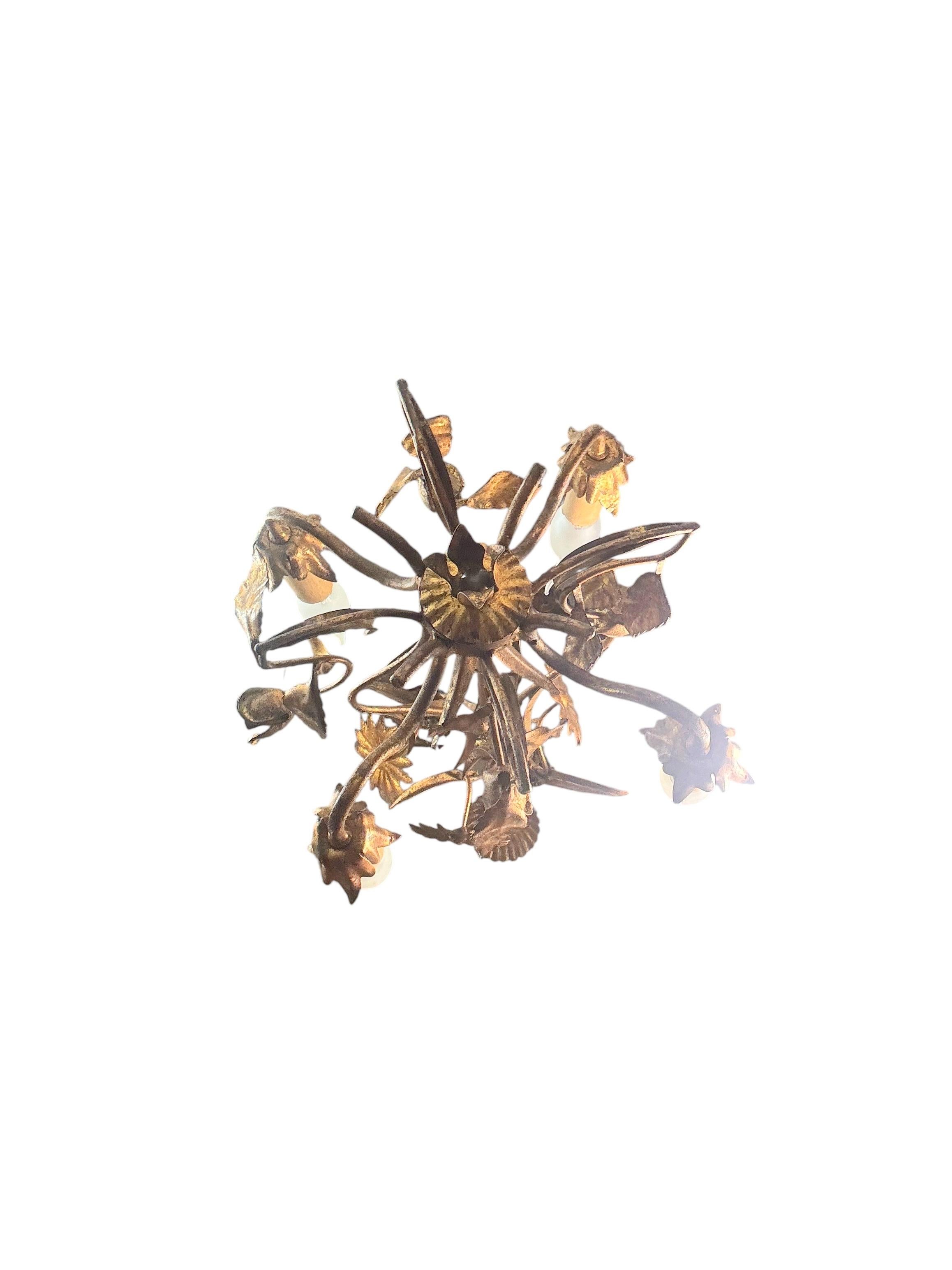 Belle Tole Florentine Florence dorée fleur Coco Chanel Chandelier en vente 2