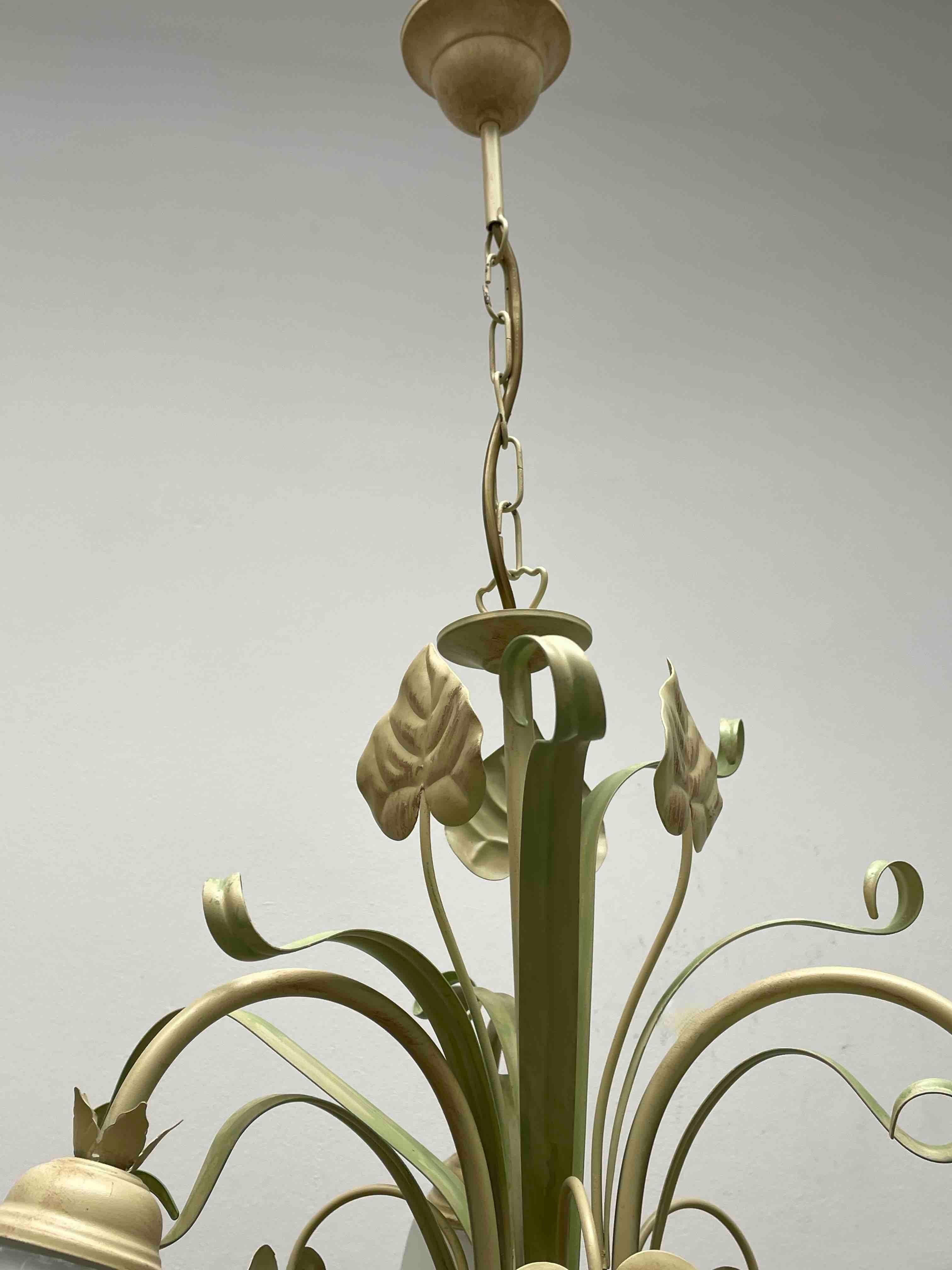 Beautiful Italian Tole Florentine Florence Grasses and Leaves Chandelier For Sale 7