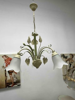 Beautiful Italian Tole Florentine Florence Grasses and Leaves Chandelier
