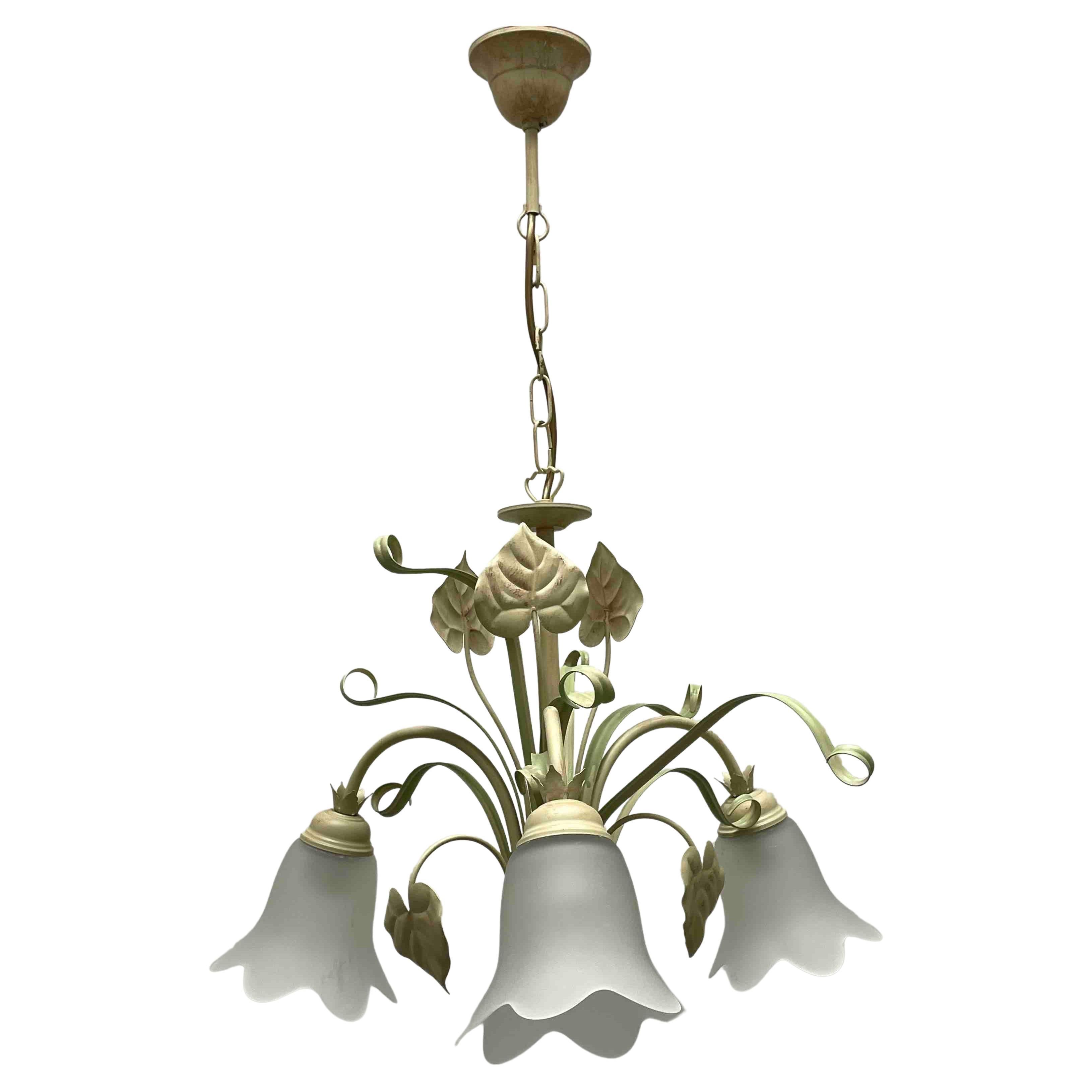 Beautiful Italian Tole Florentine Florence Grasses and Leaves Chandelier For Sale