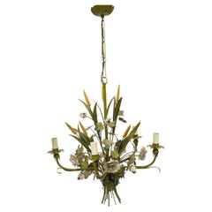 Beautiful Italian Tole Florentine Florence Polychrome 5 Light Chandelier 1960s