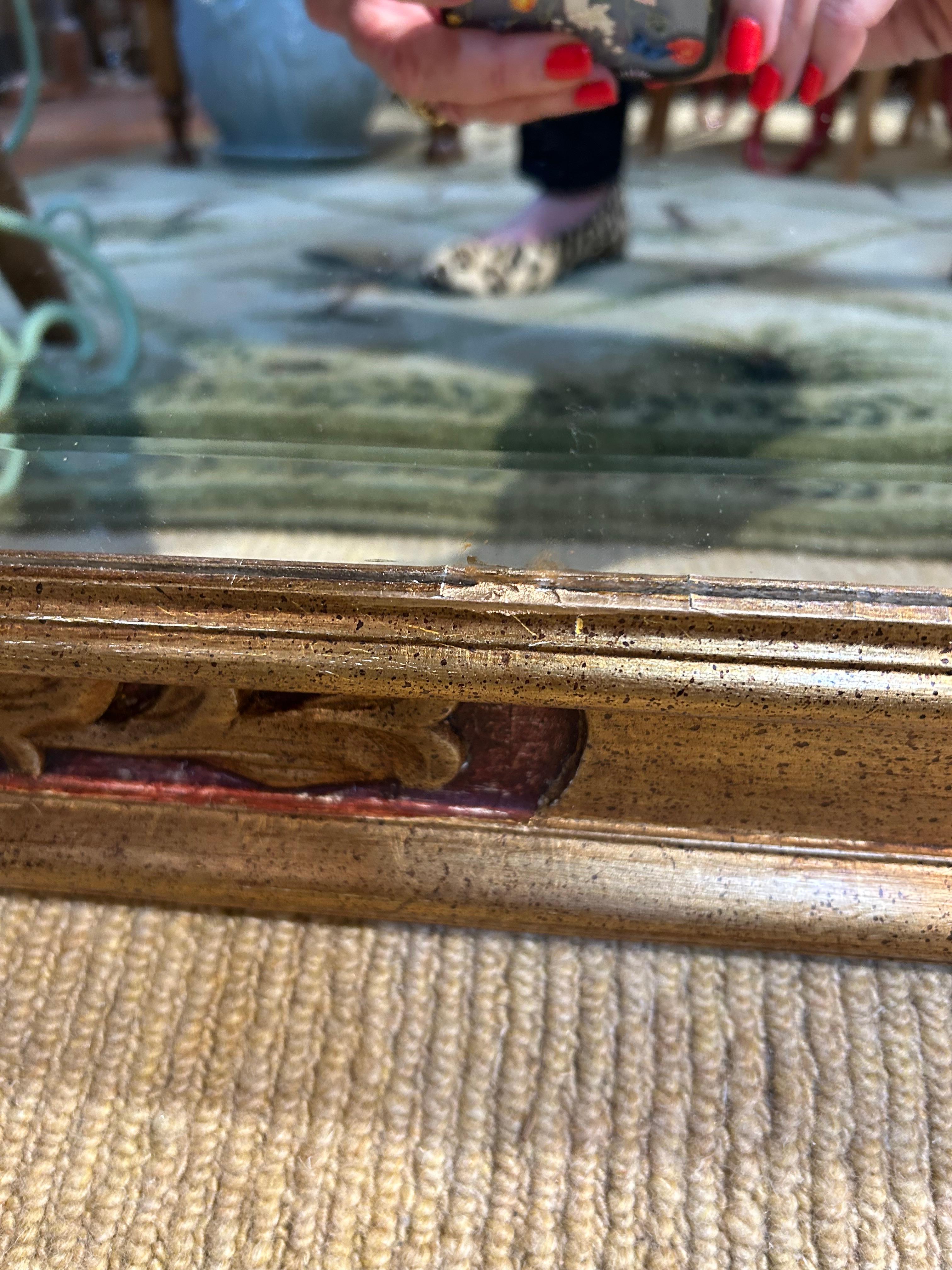 Bois Magnifique miroir rectangulaire italien toscan à patine vieillie en vente