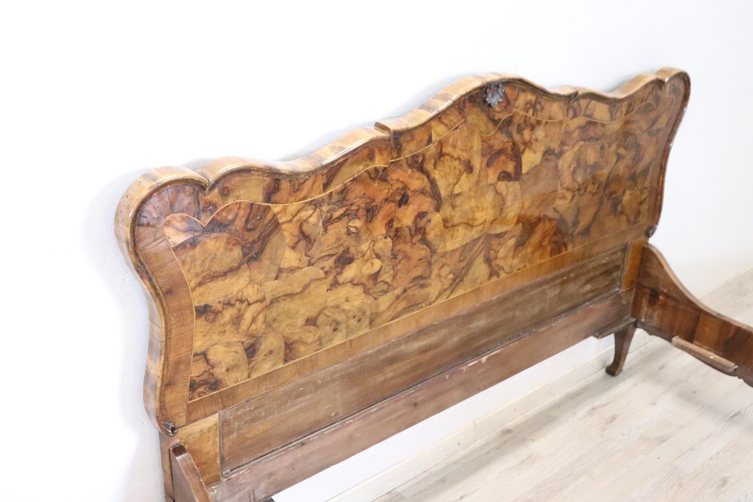 Delicious Italian Venetian Louis XV style double bed, 1920s. Particular rounded and wavy shape. Perfect condition ready to be used in your beautiful home. Internal dimensions inch W 64.96, D 78.74 cm, W 165, D 200.