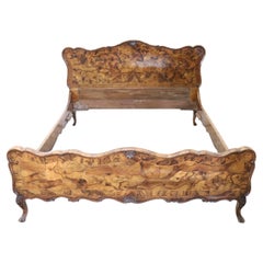 Beautiful Italian Venetian Louis XV Style Walnut Burl Double Bed