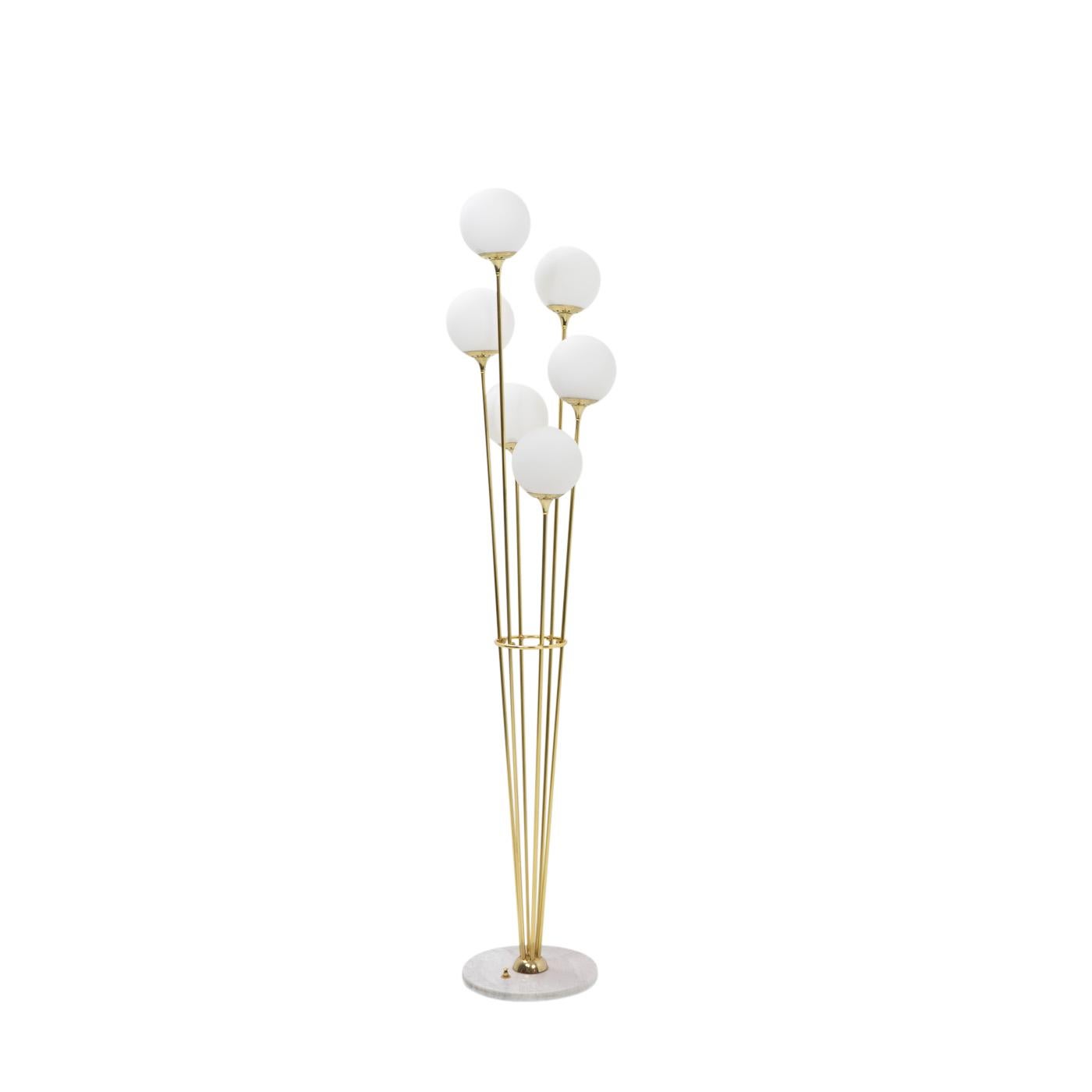 Vintage Italian “Alberello” Floor Lamp, most likely a Stilnovo production from the 1970s.

This highly decorative floor lamp stands on a marble base, and consists of six stems in gilded brass, it is beautiful in appearance and due to its smaller