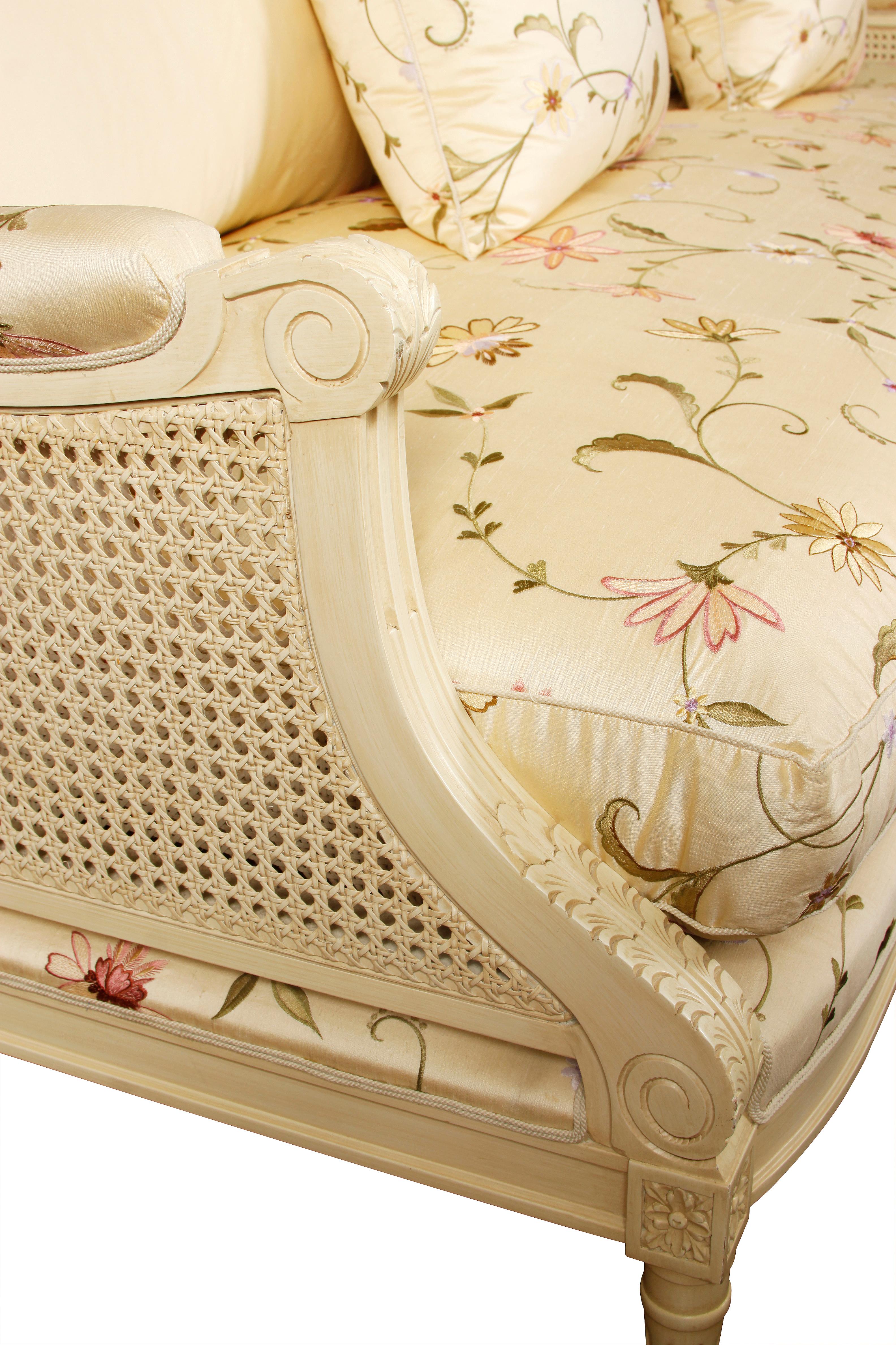 Louis XVI Beautiful Ivory Settee with Silk Floral Fabric