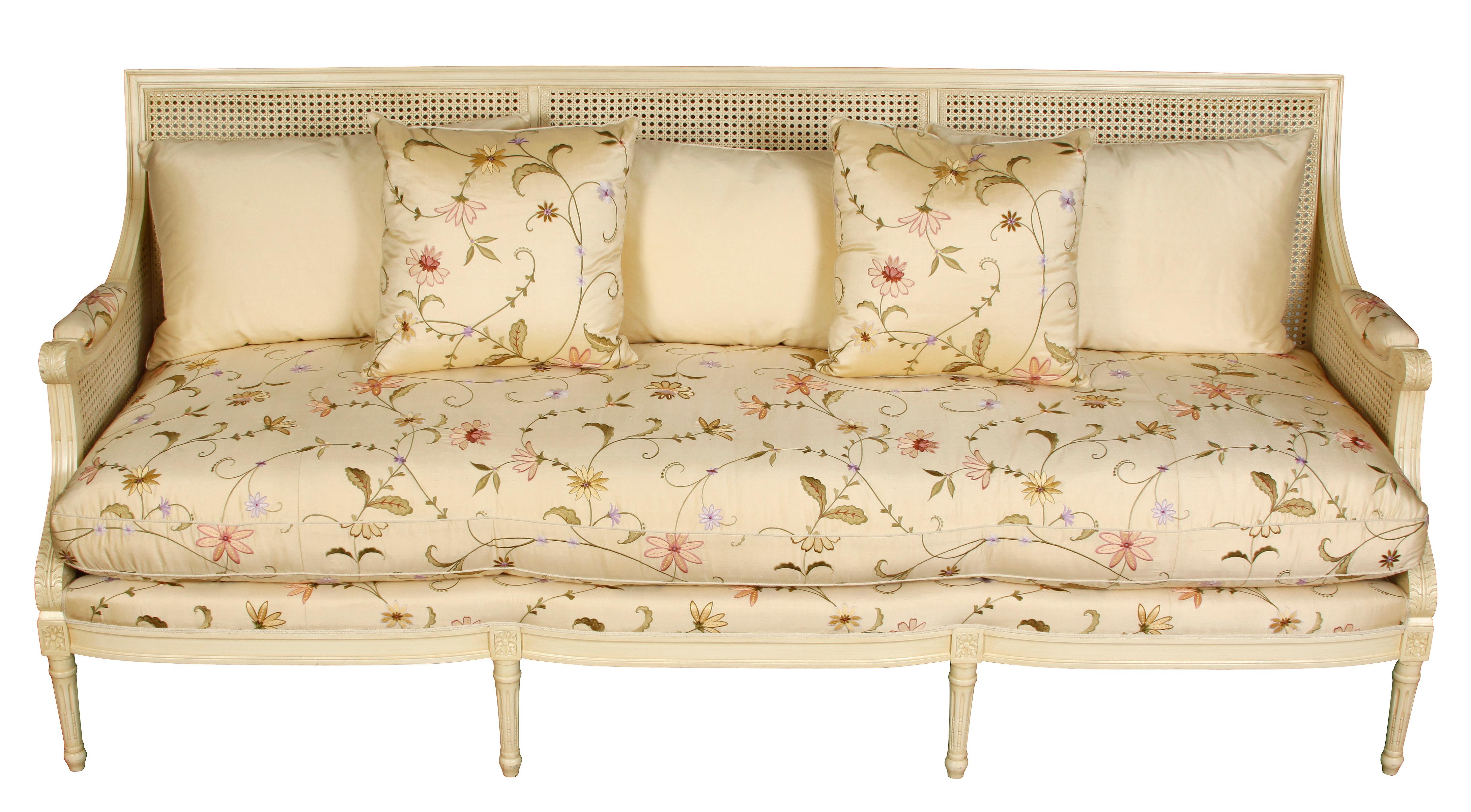 Unknown Beautiful Ivory Settee with Silk Floral Fabric