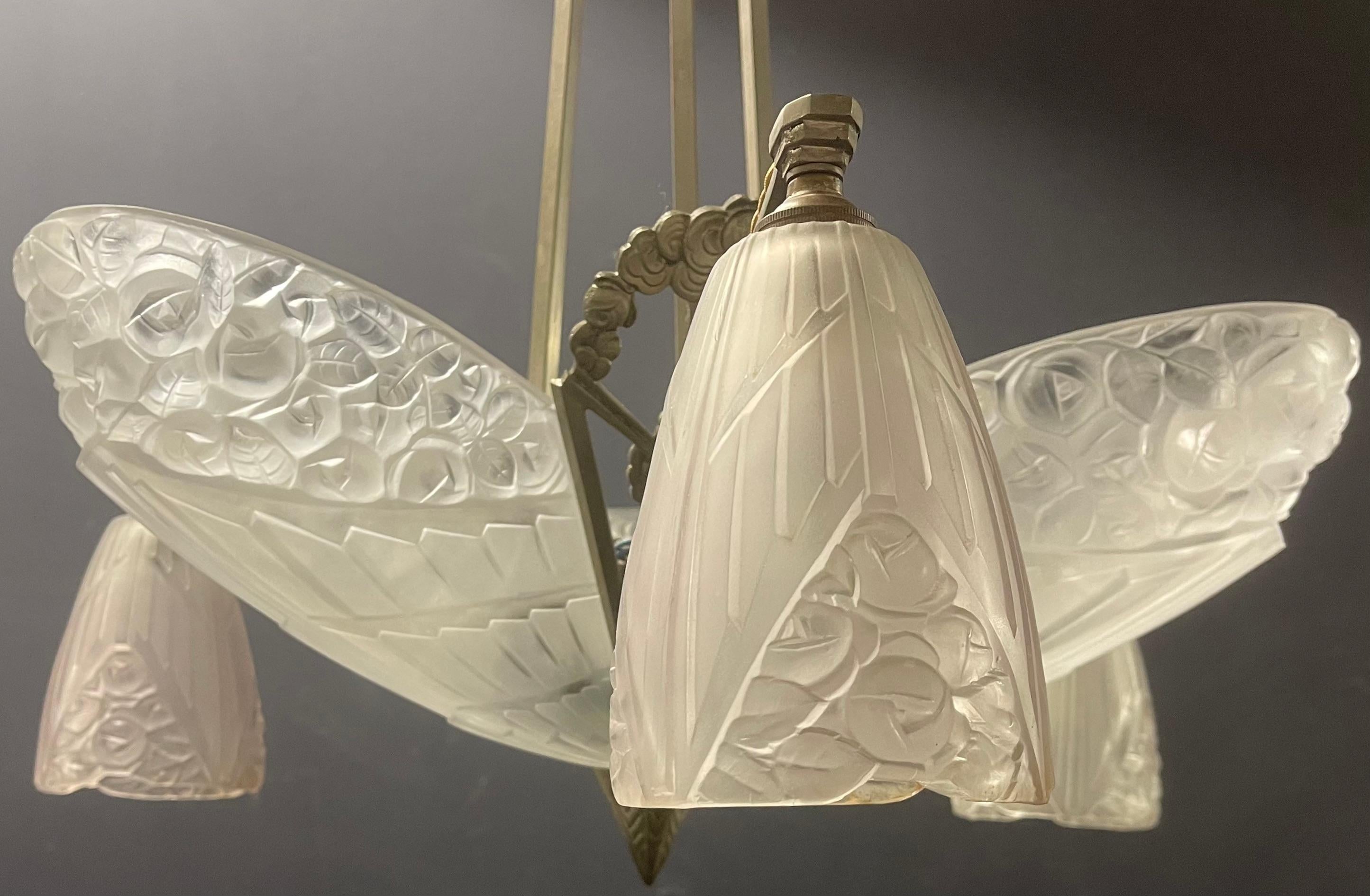 beautiful j. robert signed french art deco chandelier For Sale 12