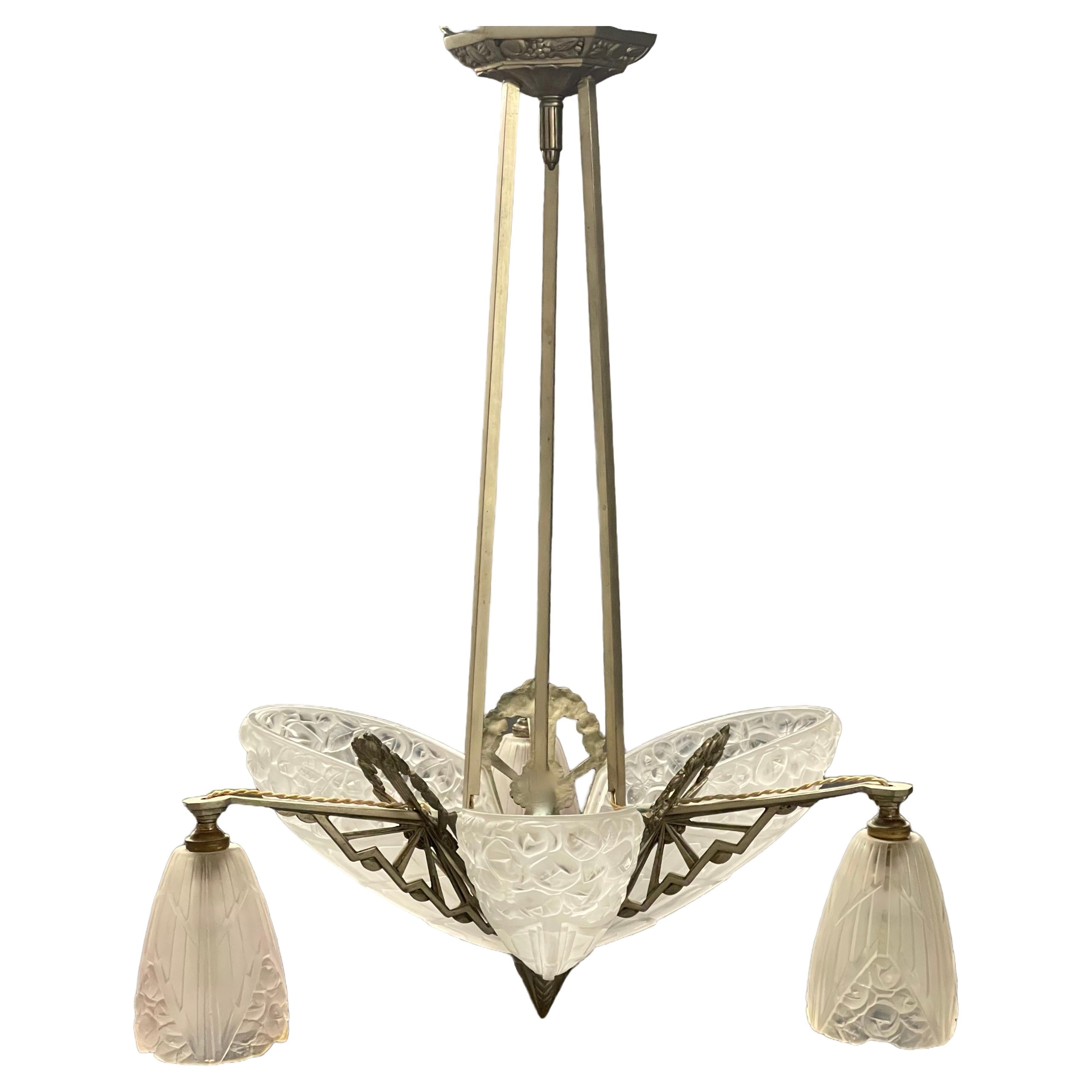 beautiful j. robert signed french art deco chandelier For Sale