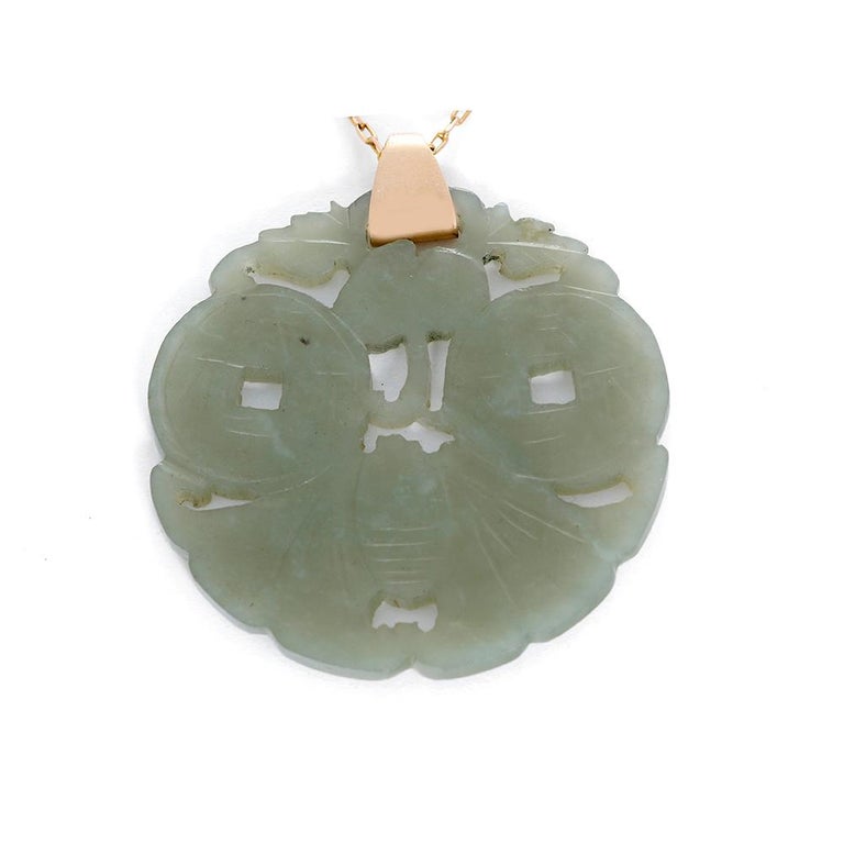 Women's or Men's Beautiful Jade Gold Pendant Necklace For Sale