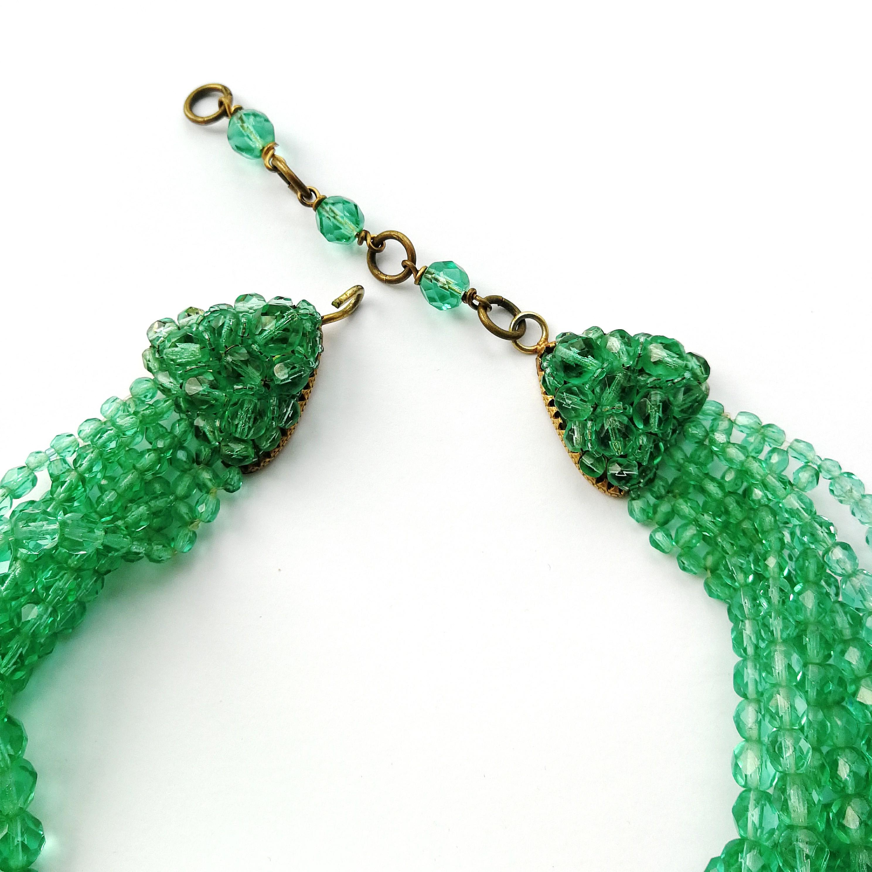 Beautiful jade green crystal bead multi row necklace, Coppola e Toppo, 1950s In Excellent Condition In Greyabbey, County Down