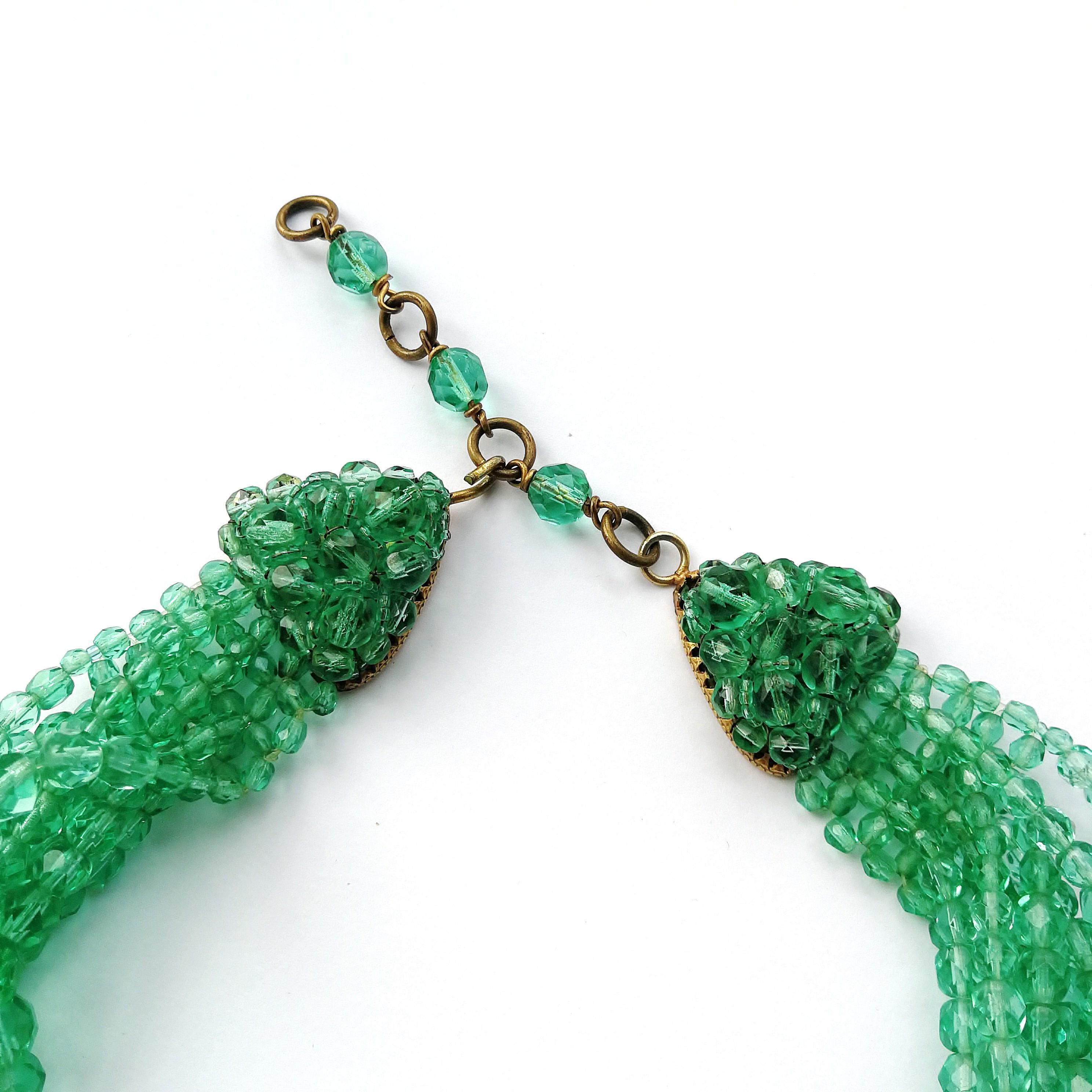 Women's Beautiful jade green crystal bead multi row necklace, Coppola e Toppo, 1950s